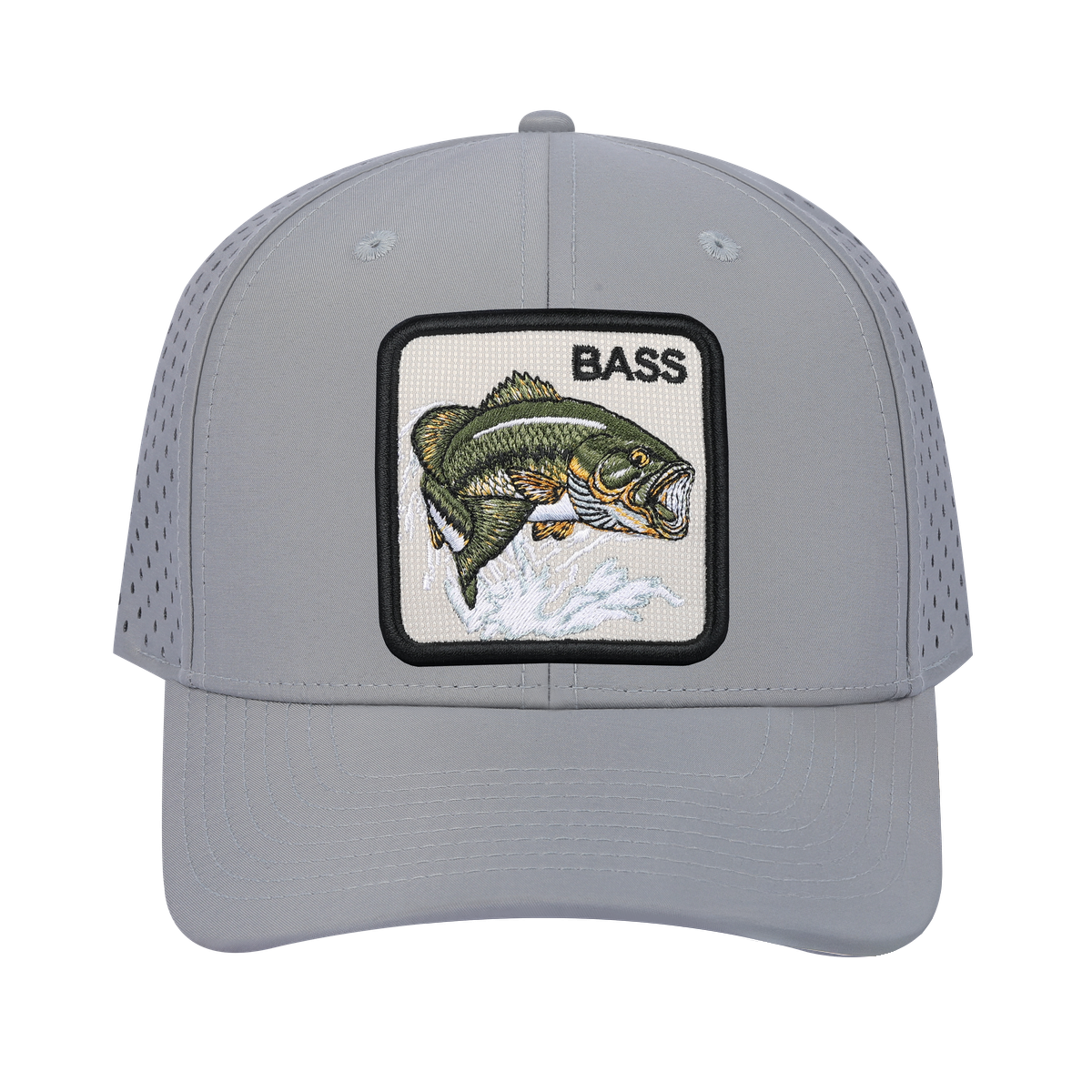 Unisex Embroidered The Bass, 6-Panel Microfiber Laser hole Trucker Hat, Light Grey/Light Grey, Adjustable Fit