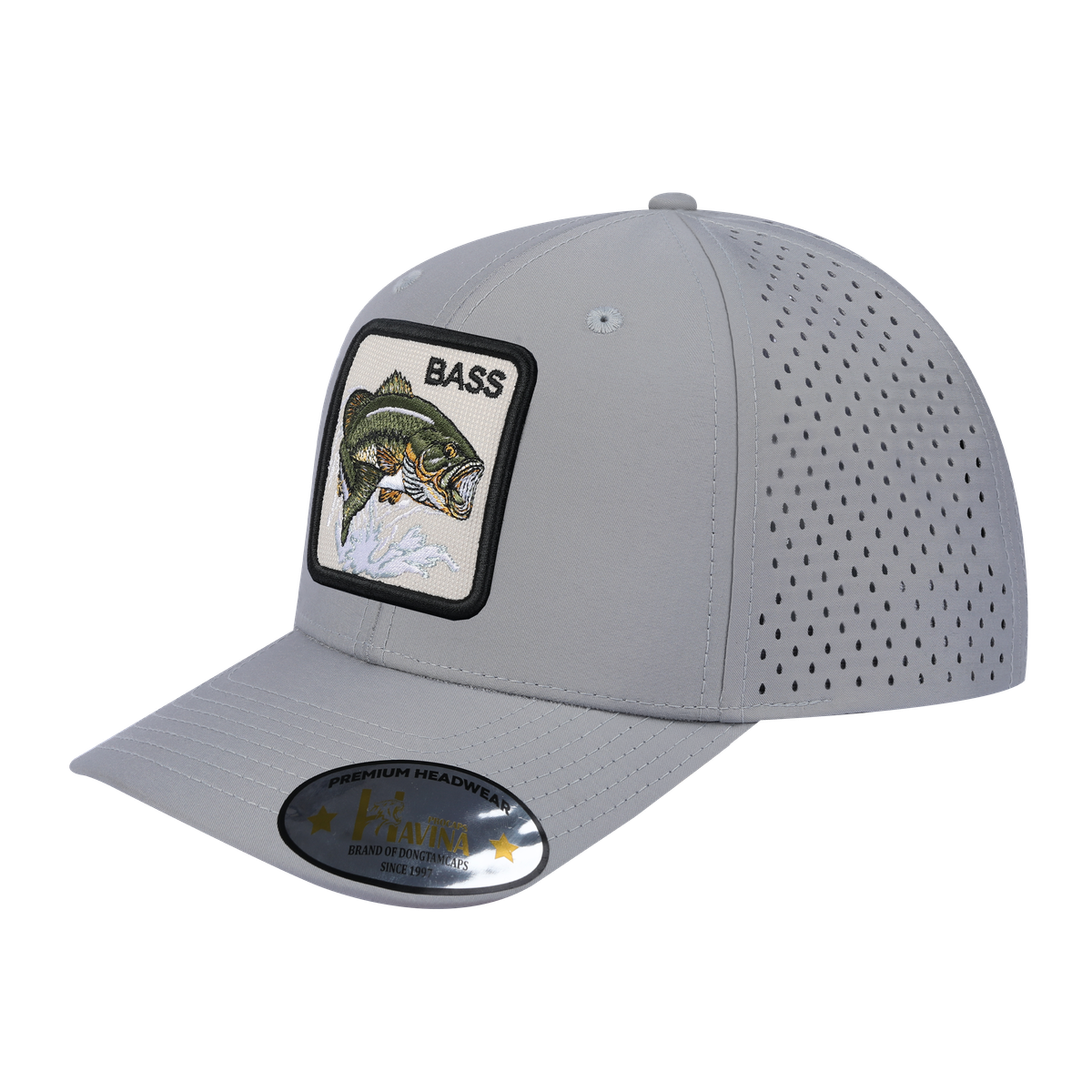 Unisex Embroidered The Bass, 6-Panel Microfiber Laser hole Trucker Hat, Light Grey/Light Grey, Adjustable Fit