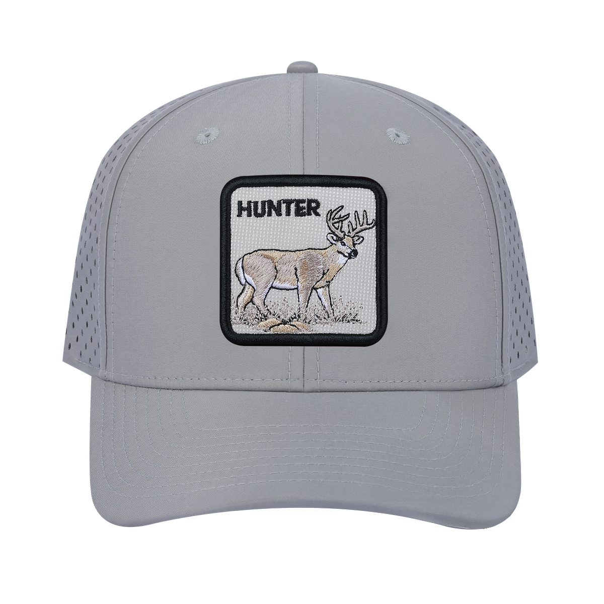 Unisex Embroidered The Hunter, 6-Panel Microfiber Laser hole Trucker Hat, Light Grey/Light Grey, Adjustable Fit