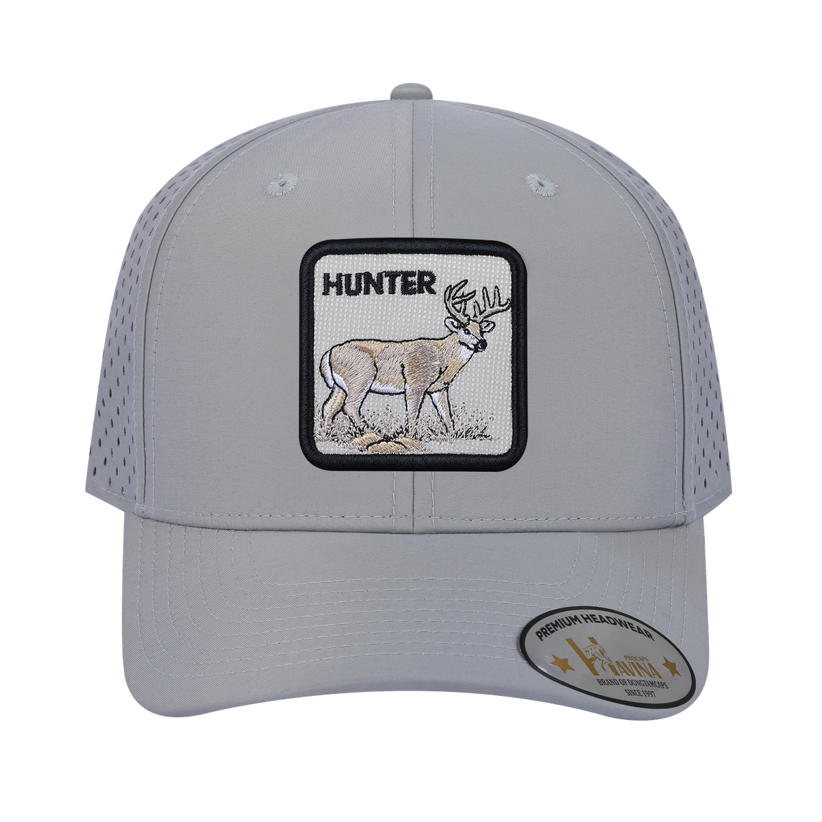 Unisex Embroidered The Hunter, 6-Panel Microfiber Laser hole Trucker Hat, Light Grey/Light Grey, Adjustable Fit
