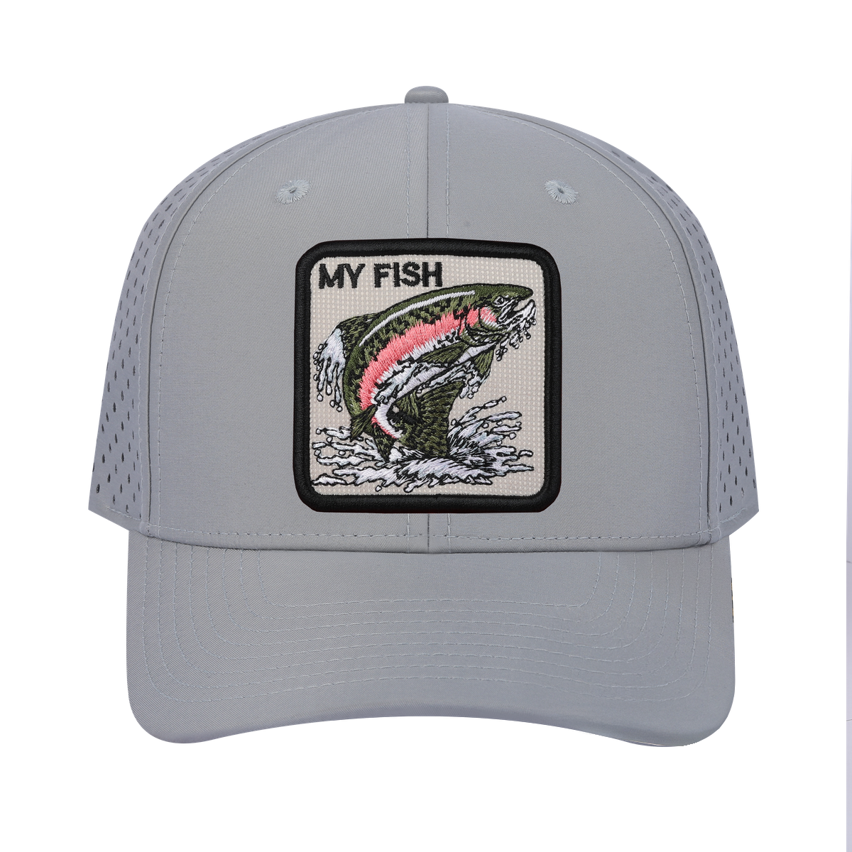 Unisex Embroidered The My Fish, 6-Panel Microfiber Laser hole Trucker Hat, Light Grey/Light Grey, Adjustable Fit