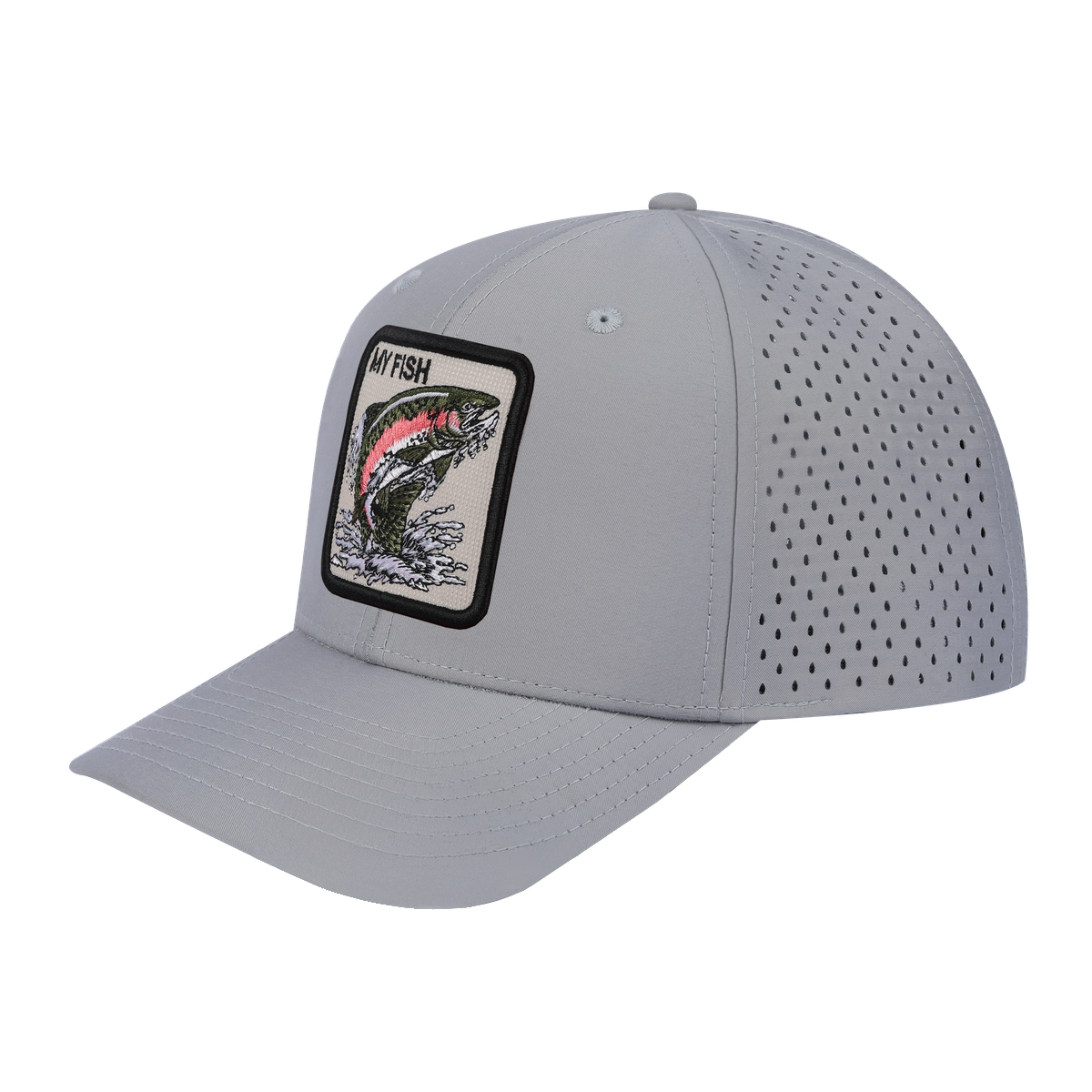 Unisex Embroidered The My Fish, 6-Panel Microfiber Laser hole Trucker Hat, Light Grey/Light Grey, Adjustable Fit