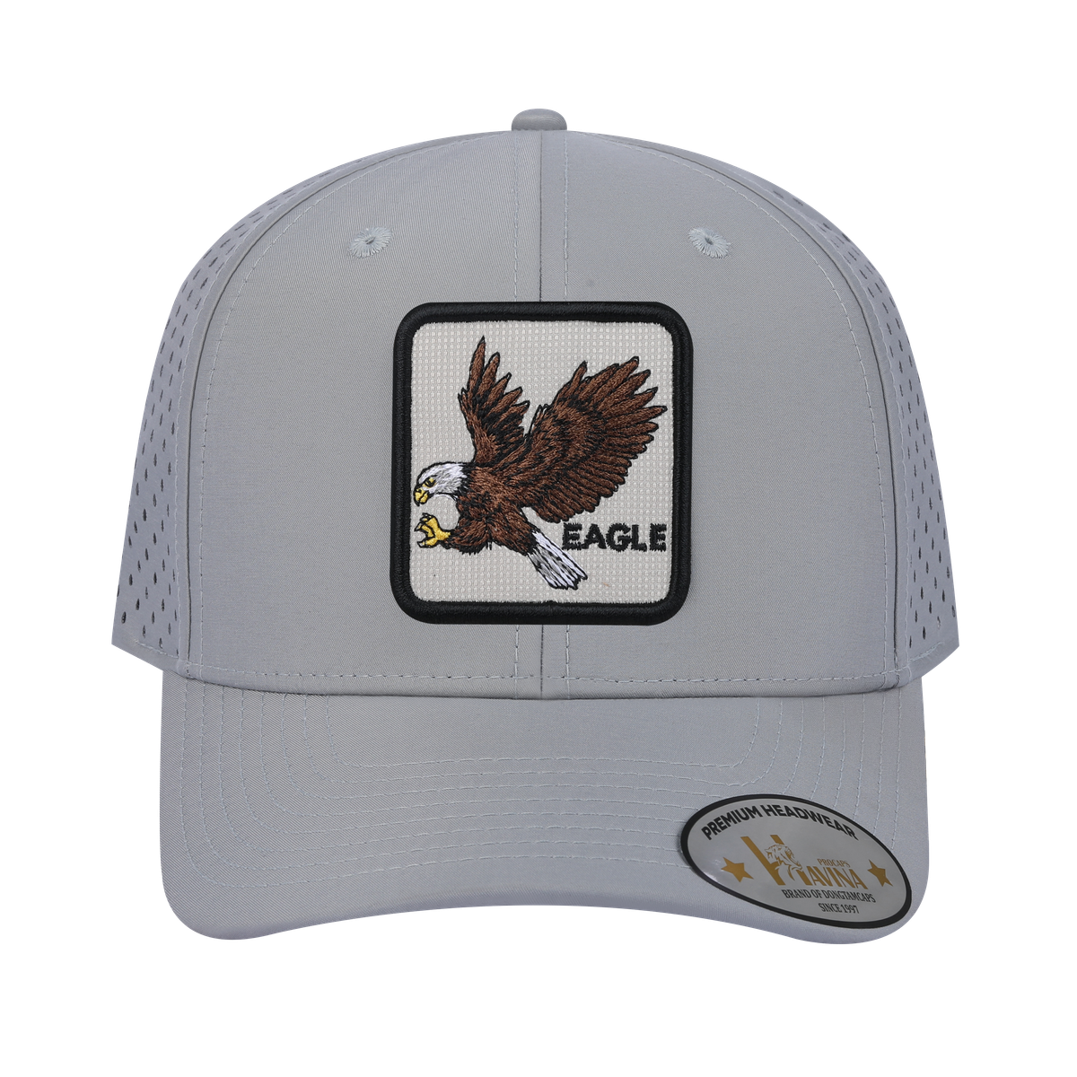 Unisex Embroidered The Eagle, 6-Panel Microfiber Laser hole Trucker Hat, Light Grey/Light Grey, Adjustable Fit