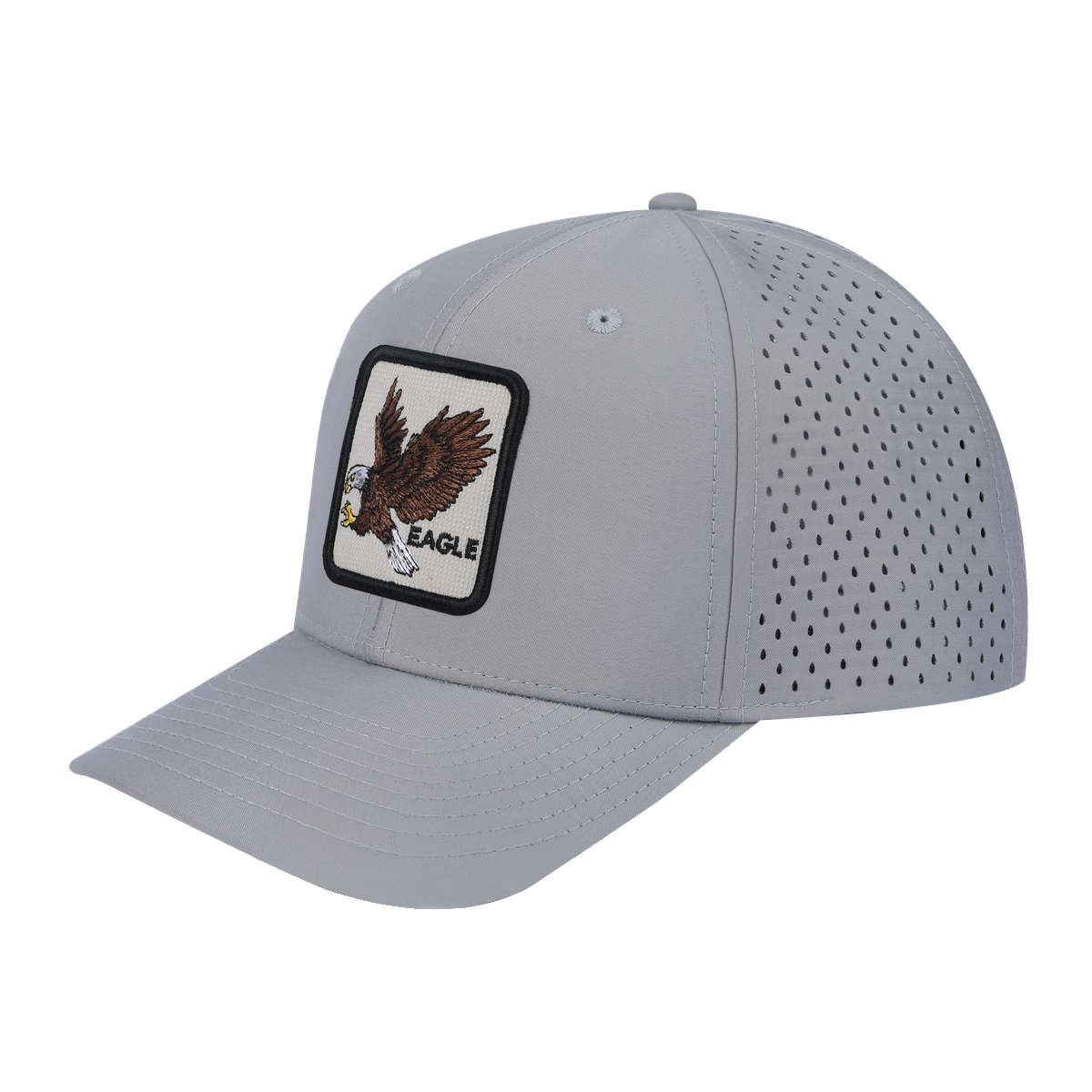 Unisex Embroidered The Eagle, 6-Panel Microfiber Laser hole Trucker Hat, Light Grey/Light Grey, Adjustable Fit