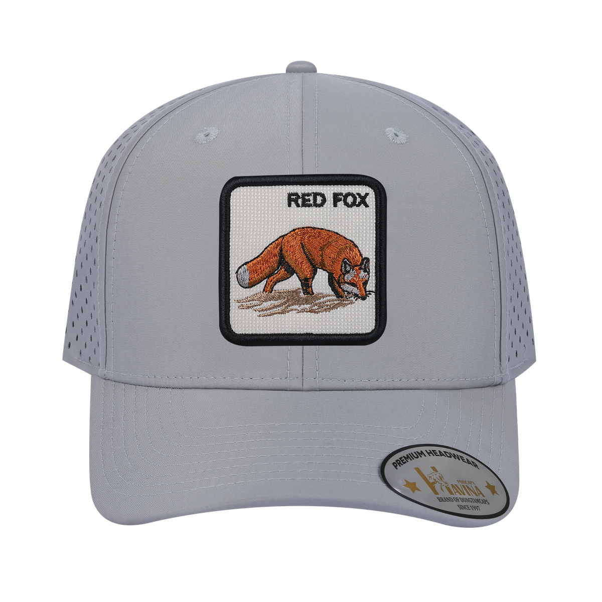 Unisex Embroidered The Red Fox, 6-Panel Microfiber Laser hole Trucker Hat, Light Grey/Light Grey, Adjustable Fit
