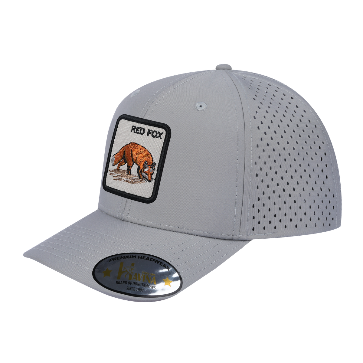 Unisex Embroidered The Red Fox, 6-Panel Microfiber Laser hole Trucker Hat, Light Grey/Light Grey, Adjustable Fit
