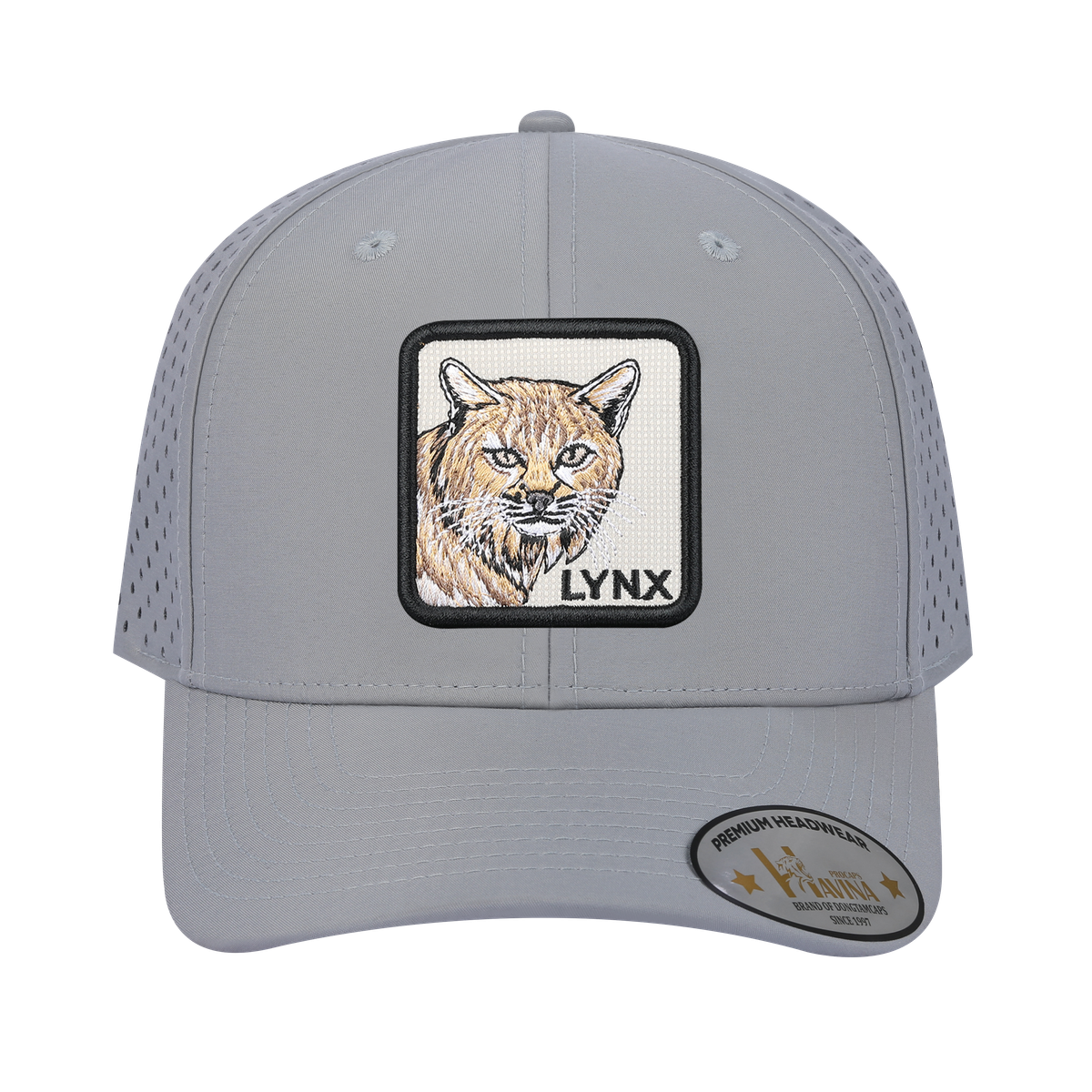 Unisex Embroidered The Lynx, 6-Panel Microfiber Laser hole Trucker Hat, Light Grey/Light Grey, Adjustable Fit