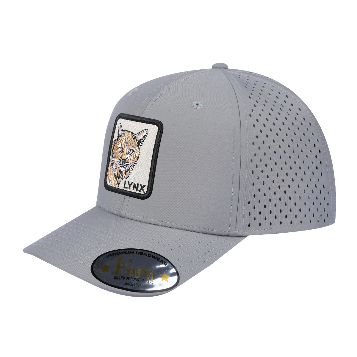 Unisex Embroidered The Lynx, 6-Panel Microfiber Laser hole Trucker Hat, Light Grey/Light Grey, Adjustable Fit