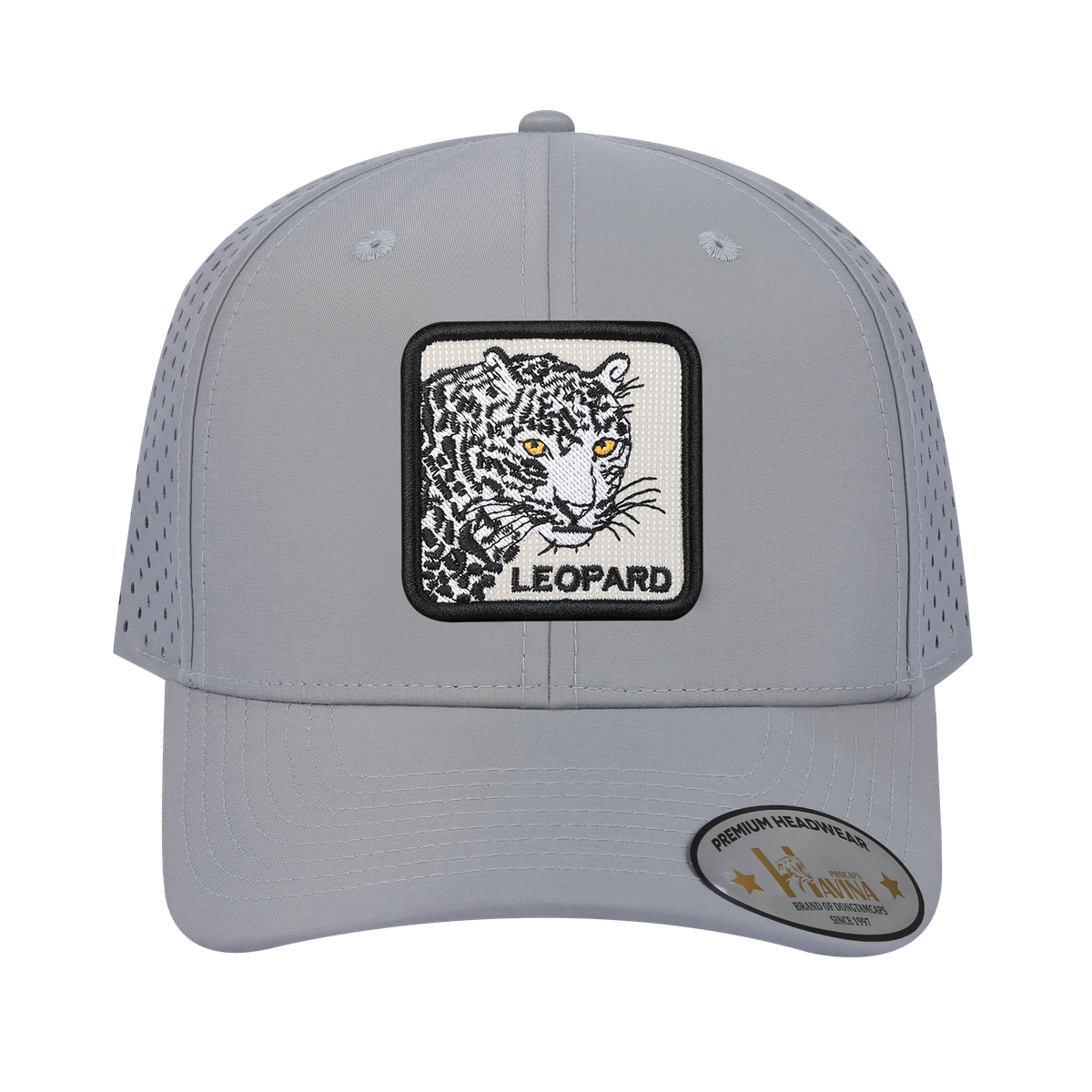 Unisex Embroidered The Leopard, 6-Panel Microfiber Laser hole Trucker Hat, Light Grey/Light Grey, Adjustable Fit