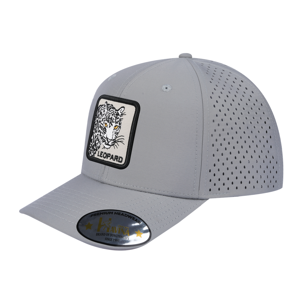 Unisex Embroidered The Leopard, 6-Panel Microfiber Laser hole Trucker Hat, Light Grey/Light Grey, Adjustable Fit