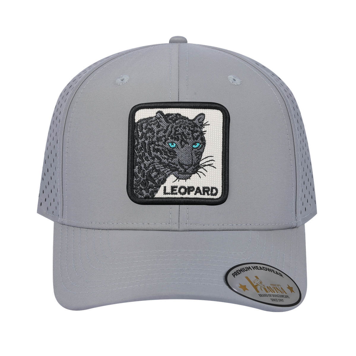 Unisex Embroidered The Leopard V2, 6-Panel Microfiber Laser hole Trucker Hat, Light Grey/Light Grey, Adjustable Fit