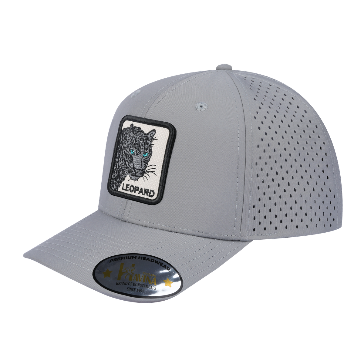 Unisex Embroidered The Leopard V2, 6-Panel Microfiber Laser hole Trucker Hat, Light Grey/Light Grey, Adjustable Fit