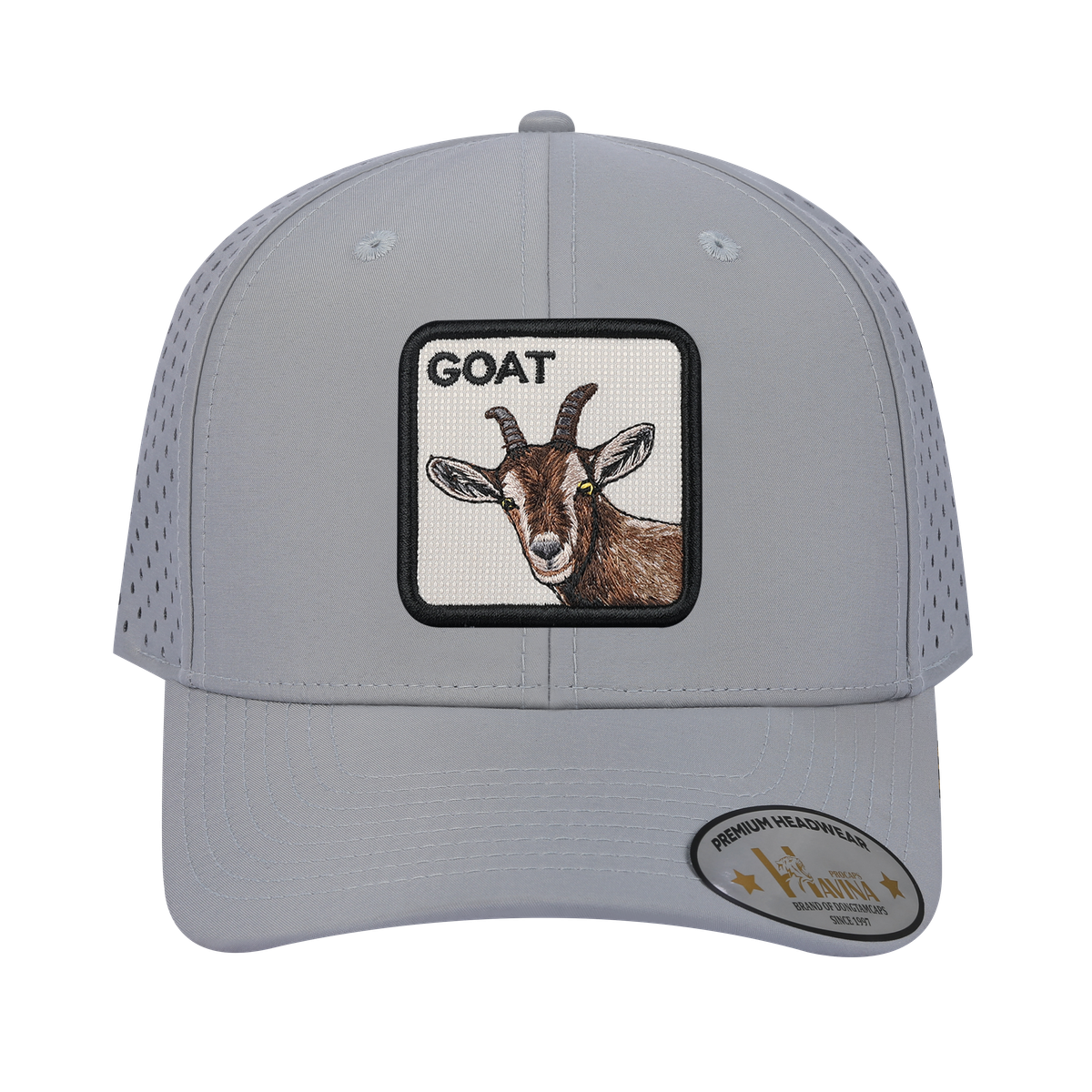 Unisex Embroidered The Goat, 6-Panel Microfiber Laser hole Trucker Hat, Light Grey/Light Grey, Adjustable Fit