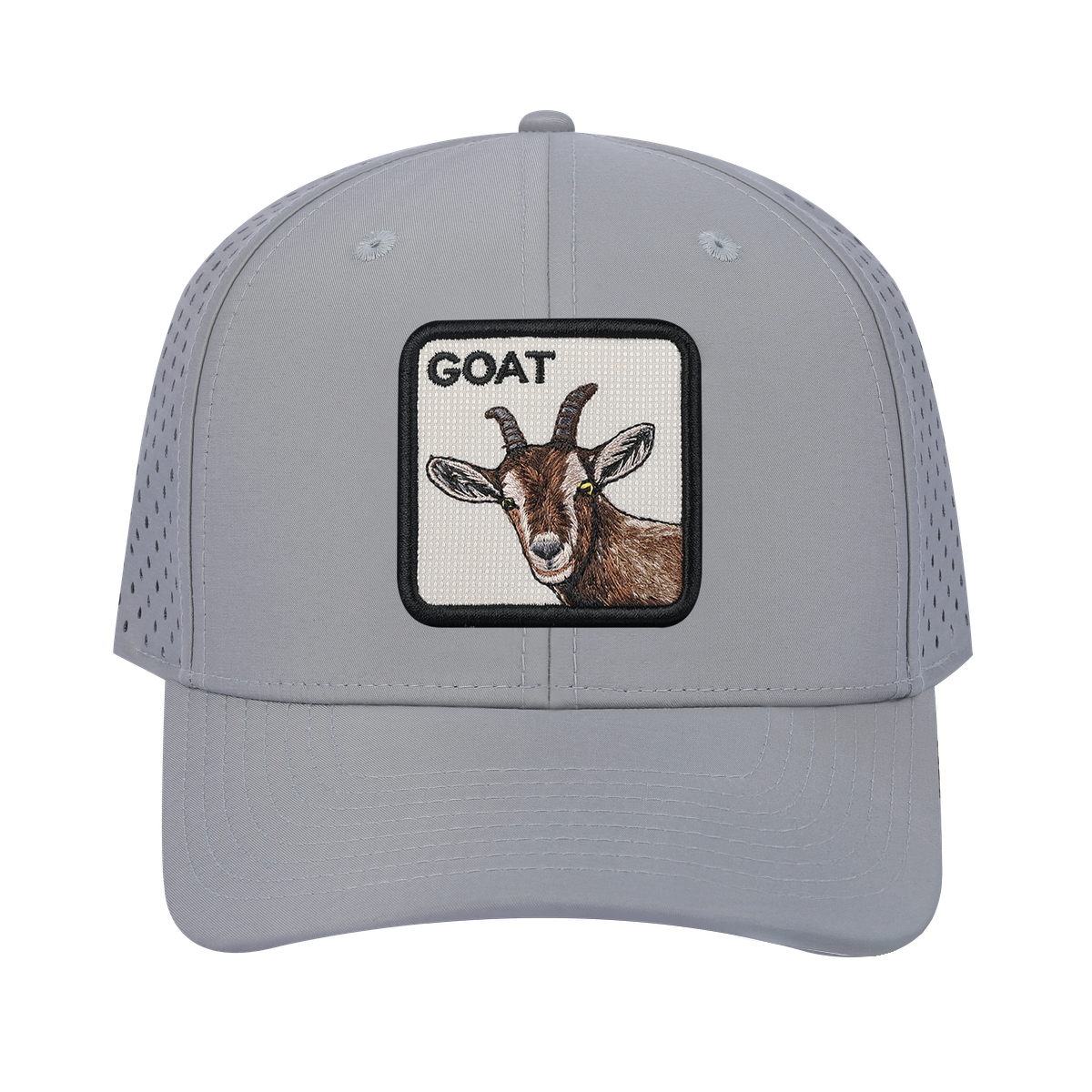 Unisex Embroidered The Goat, 6-Panel Microfiber Laser hole Trucker Hat, Light Grey/Light Grey, Adjustable Fit