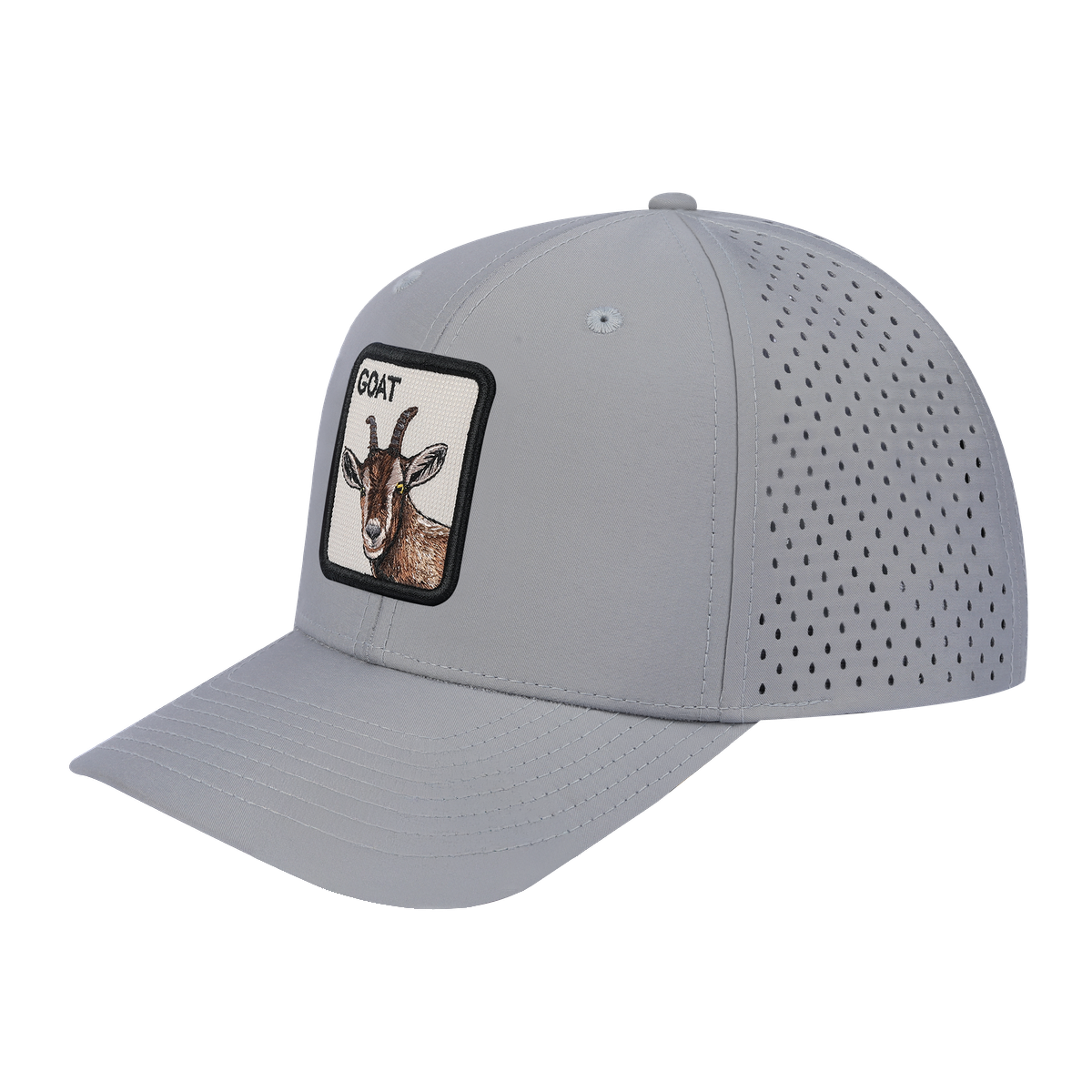 Unisex Embroidered The Goat, 6-Panel Microfiber Laser hole Trucker Hat, Light Grey/Light Grey, Adjustable Fit