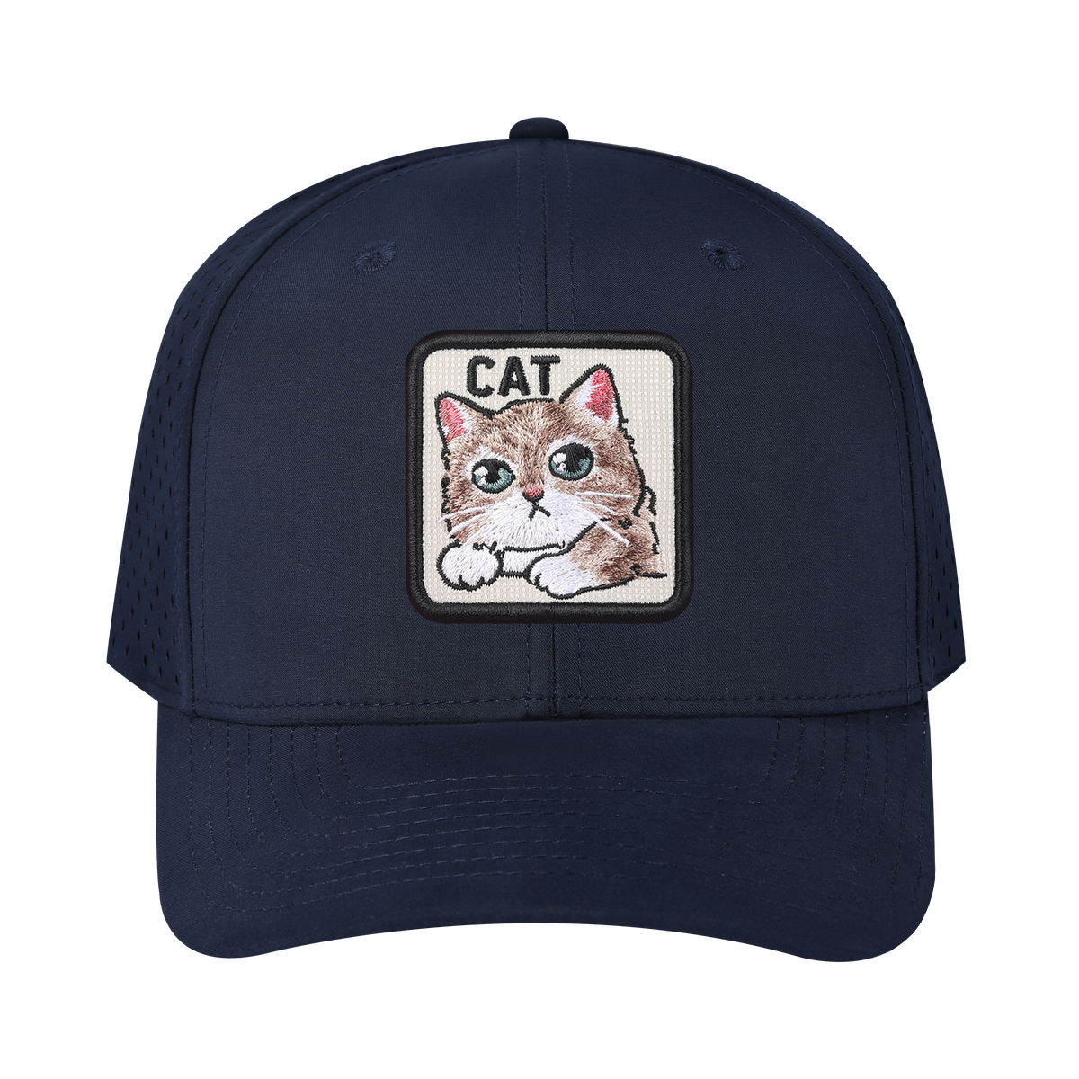 Unisex Embroidered The Cat, 6-Panel Microfiber Laser hole Trucker Hat, Navy/Navy, Adjustable Fit