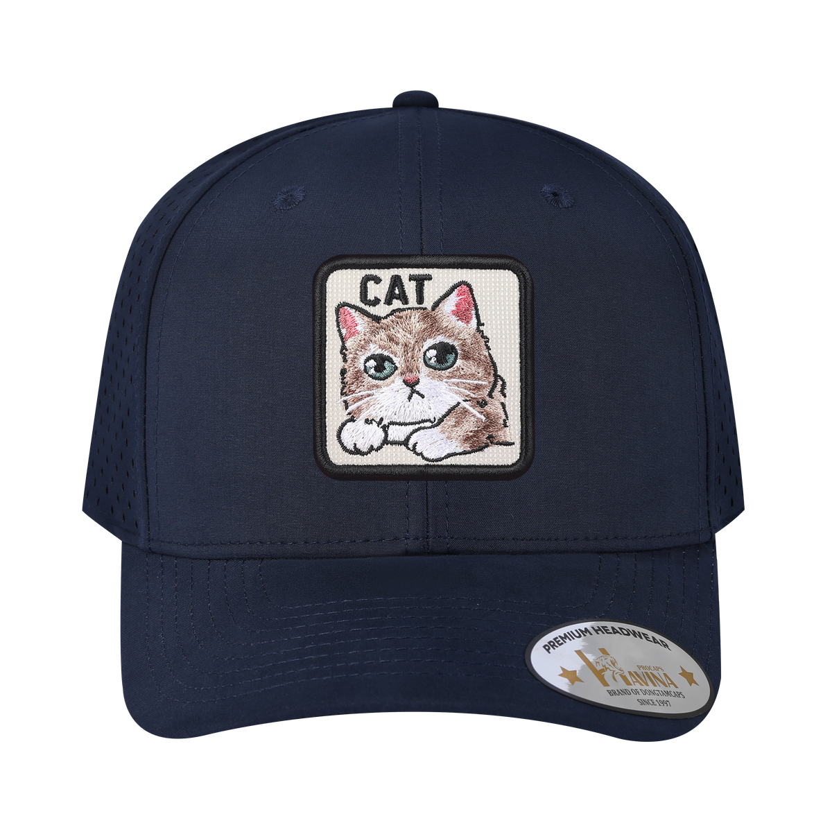 Unisex Embroidered The Cat, 6-Panel Microfiber Laser hole Trucker Hat, Navy/Navy, Adjustable Fit