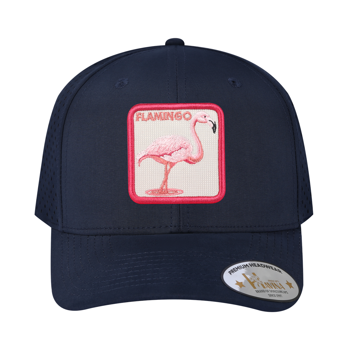 Unisex Embroidered The Flamingo, 6-Panel Microfiber Laser hole Trucker Hat, Navy/Navy, Adjustable Fit
