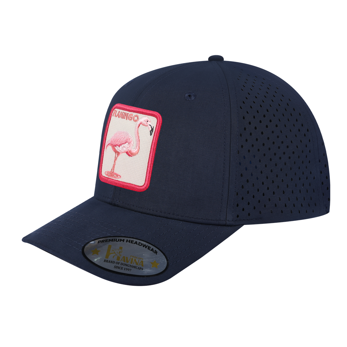 Unisex Embroidered The Flamingo, 6-Panel Microfiber Laser hole Trucker Hat, Navy/Navy, Adjustable Fit