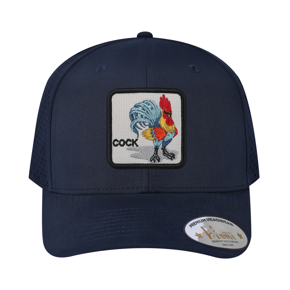 Unisex Embroidered Logo Cock, 6-Panel Microfiber Laser hole Trucker Hat, Navy/Navy, Adjustable Fit
