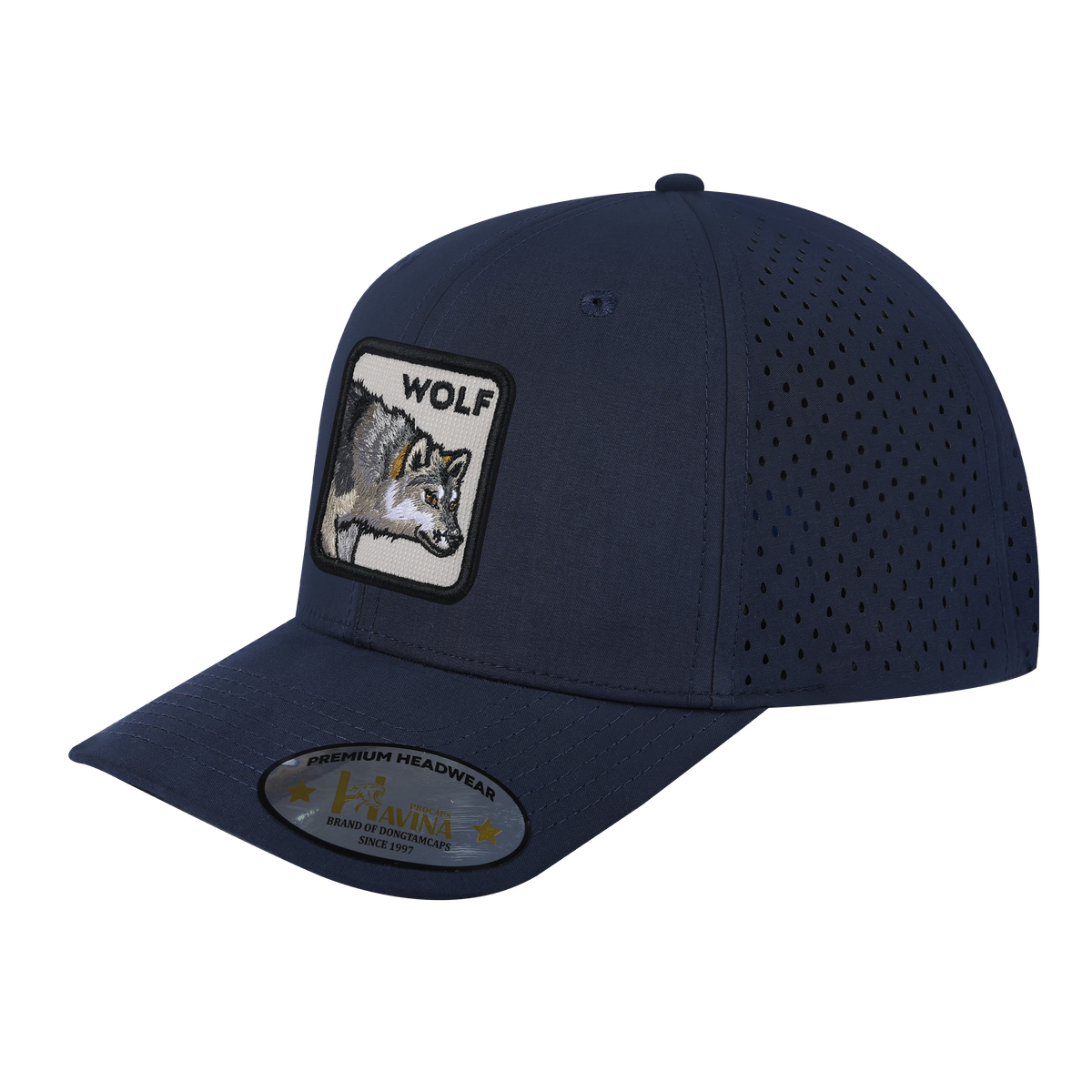 Unisex Embroidered The Wolf, 6-Panel Microfiber Laser hole Trucker Hat, Navy/Navy, Adjustable Fit