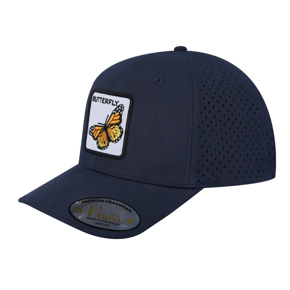 Unisex Embroidered The Butterfly, 6-Panel Microfiber Laser hole Trucker Hat, Navy/Navy, Adjustable Fit