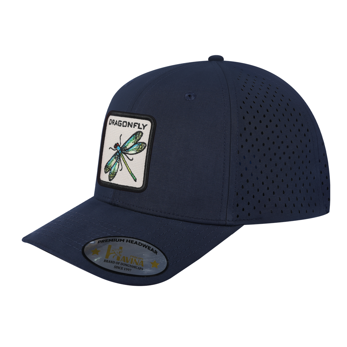 Unisex Embroidered The Dragonfly, 6-Panel Microfiber Laser hole Trucker Hat, Navy/Navy, Adjustable Fit
