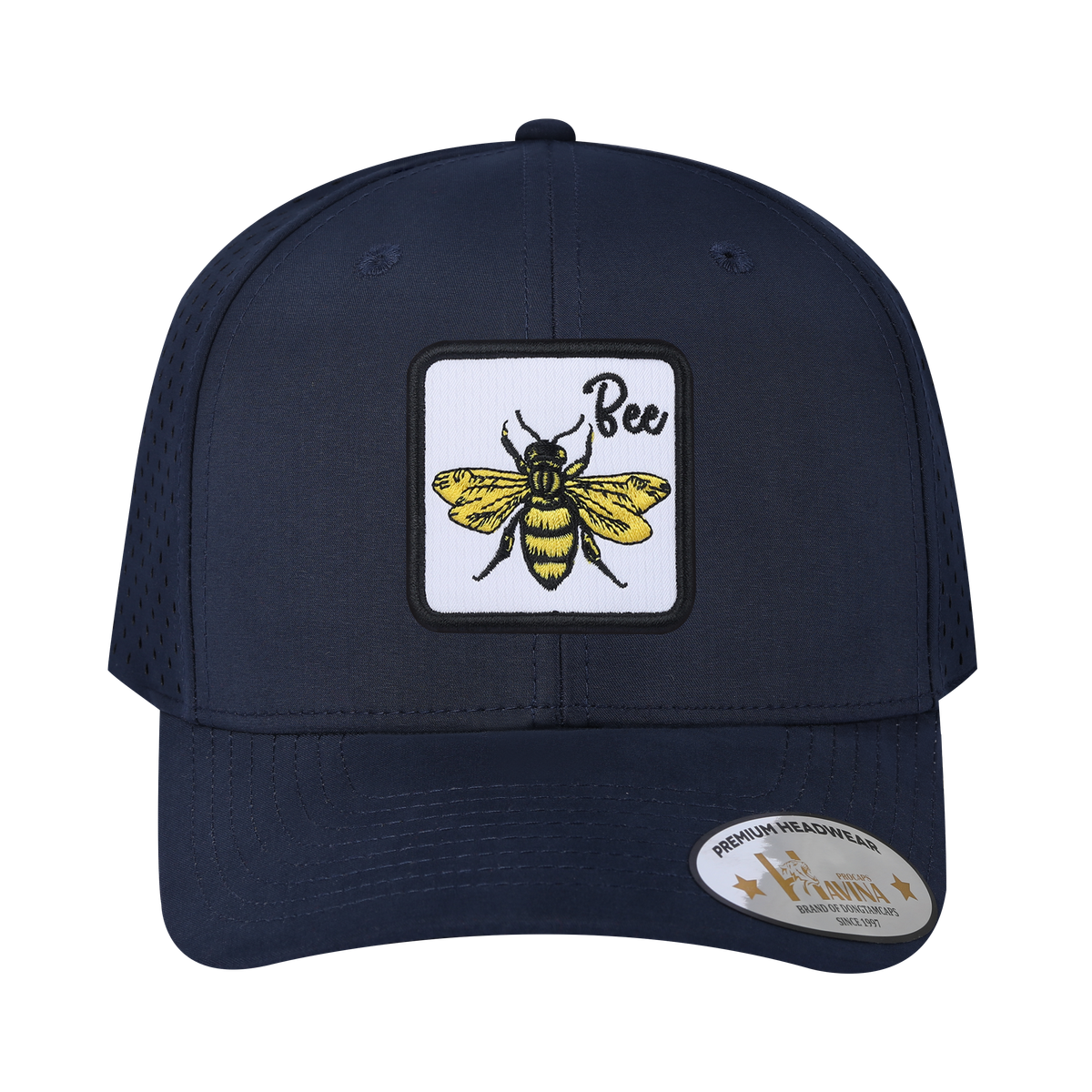 Unisex Embroidered The Bee, 6-Panel Microfiber Laser hole Trucker Hat, Navy/Navy, Adjustable Fit