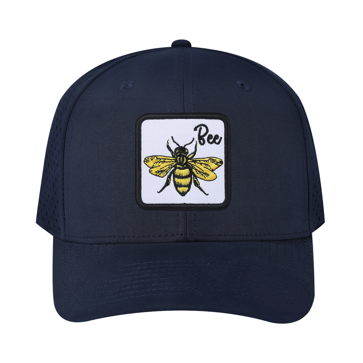 Unisex Embroidered The Bee, 6-Panel Microfiber Laser hole Trucker Hat, Navy/Navy, Adjustable Fit