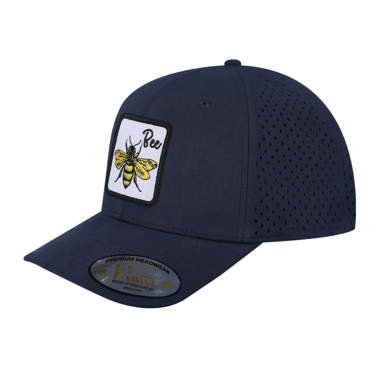 Unisex Embroidered The Bee, 6-Panel Microfiber Laser hole Trucker Hat, Navy/Navy, Adjustable Fit