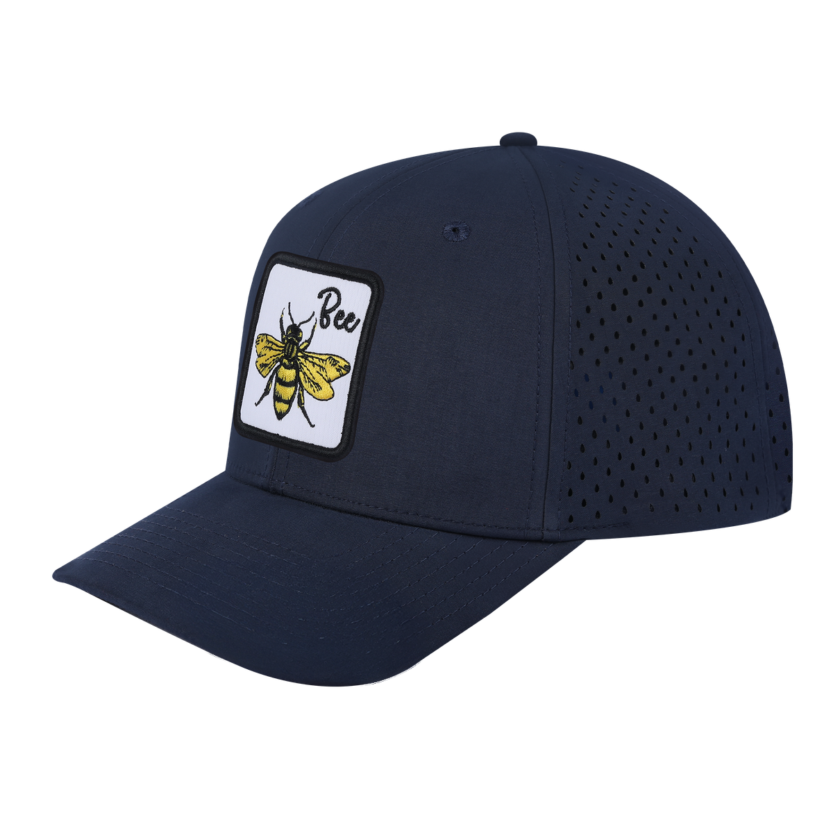 Unisex Embroidered The Bee, 6-Panel Microfiber Laser hole Trucker Hat, Navy/Navy, Adjustable Fit
