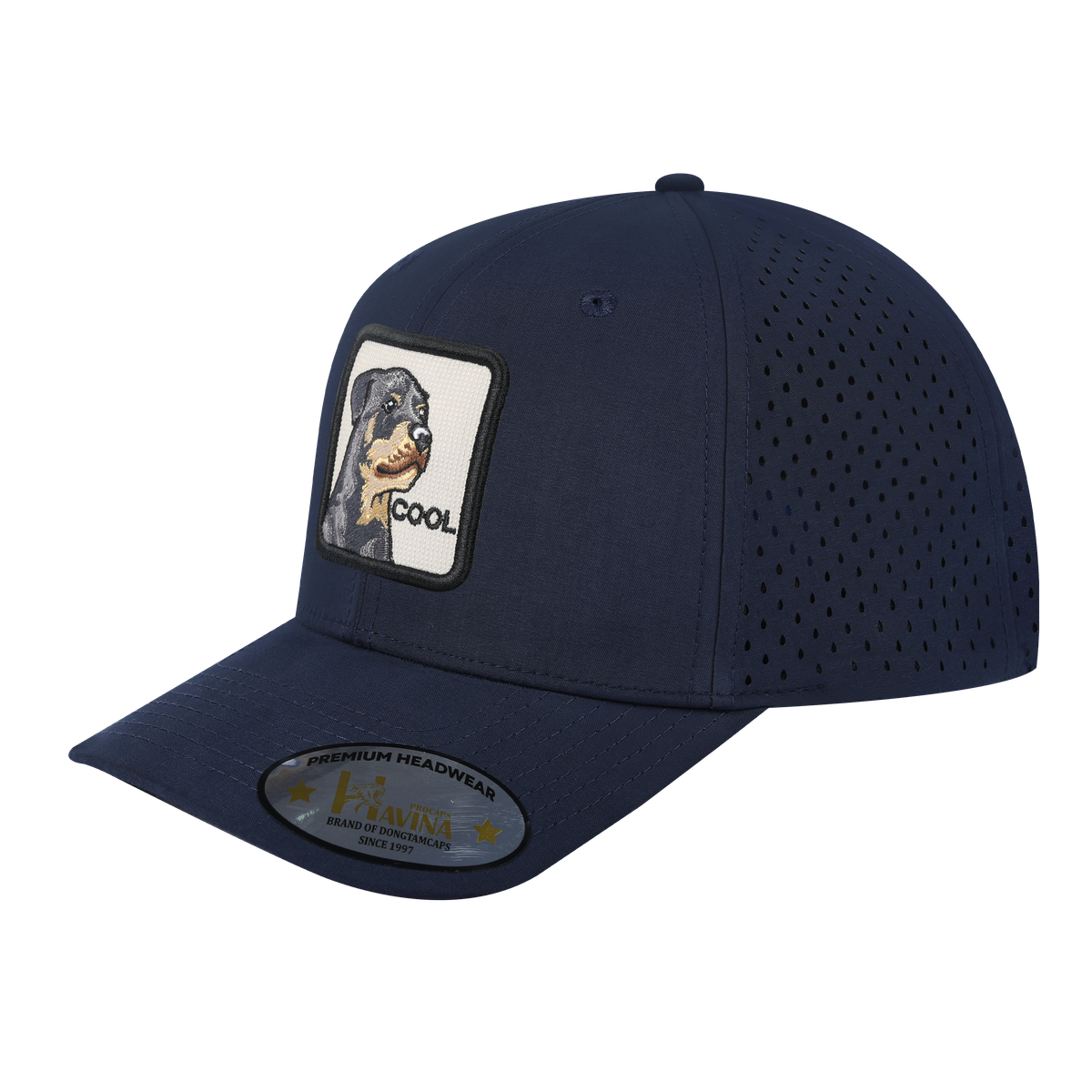 Unisex Embroidered The Cool, 6-Panel Microfiber Laser hole Trucker Hat, Navy/Navy, Adjustable Fit