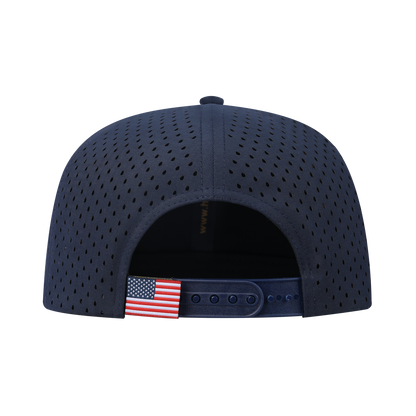 Cool 6-Panel Microfiber Laser Hole Trucker Hat with Navy front and Navy back