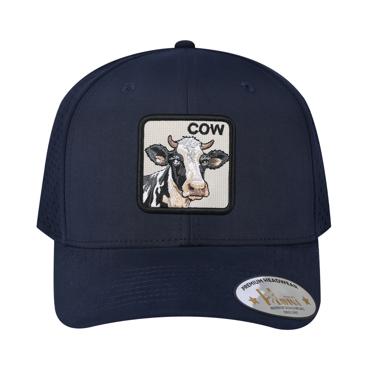 Unisex Embroidered The Cow, 6-Panel Microfiber Laser hole Trucker Hat, Navy/Navy, Adjustable Fit