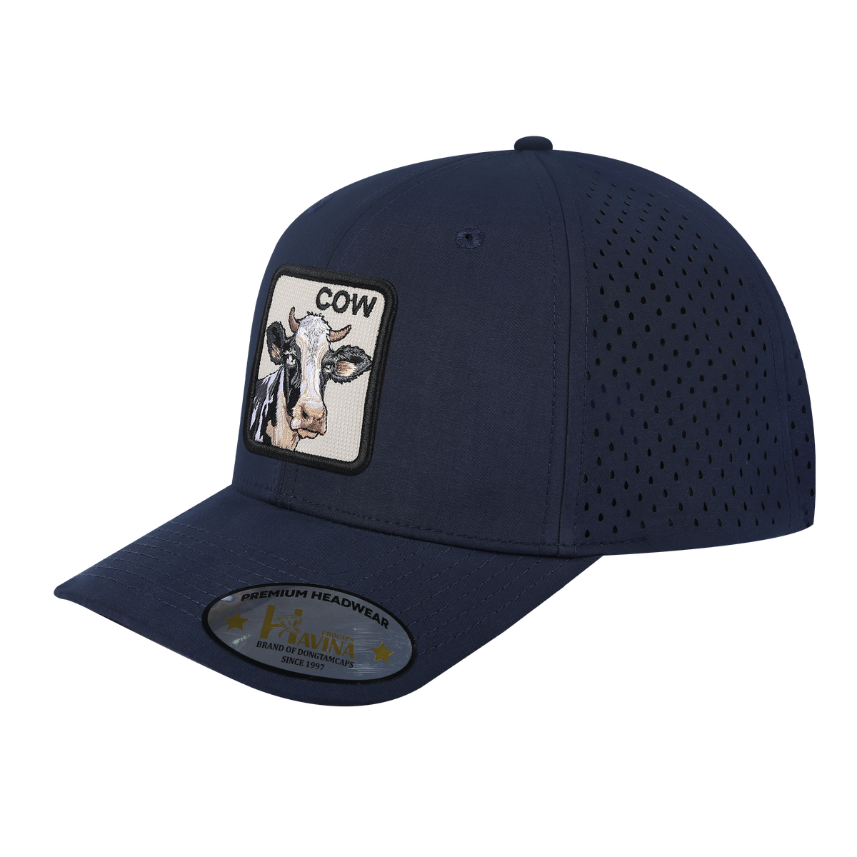 Unisex Embroidered The Cow, 6-Panel Microfiber Laser hole Trucker Hat, Navy/Navy, Adjustable Fit