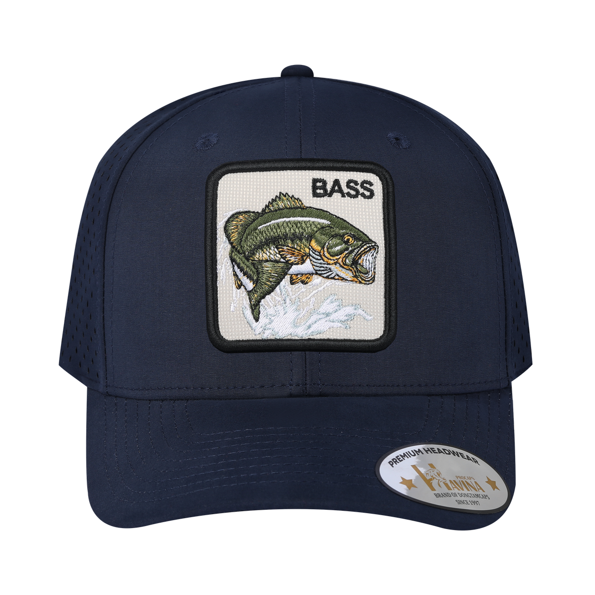 Unisex Embroidered The Bass, 6-Panel Microfiber Laser hole Trucker Hat, Navy/Navy, Adjustable Fit