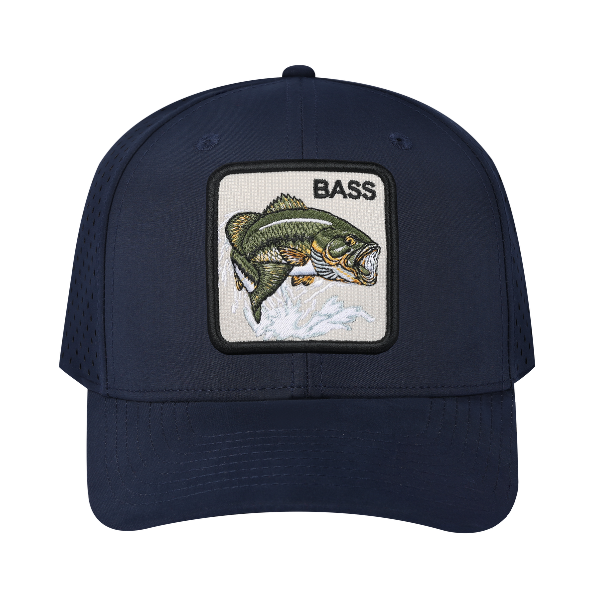 Unisex Embroidered The Bass, 6-Panel Microfiber Laser hole Trucker Hat, Navy/Navy, Adjustable Fit