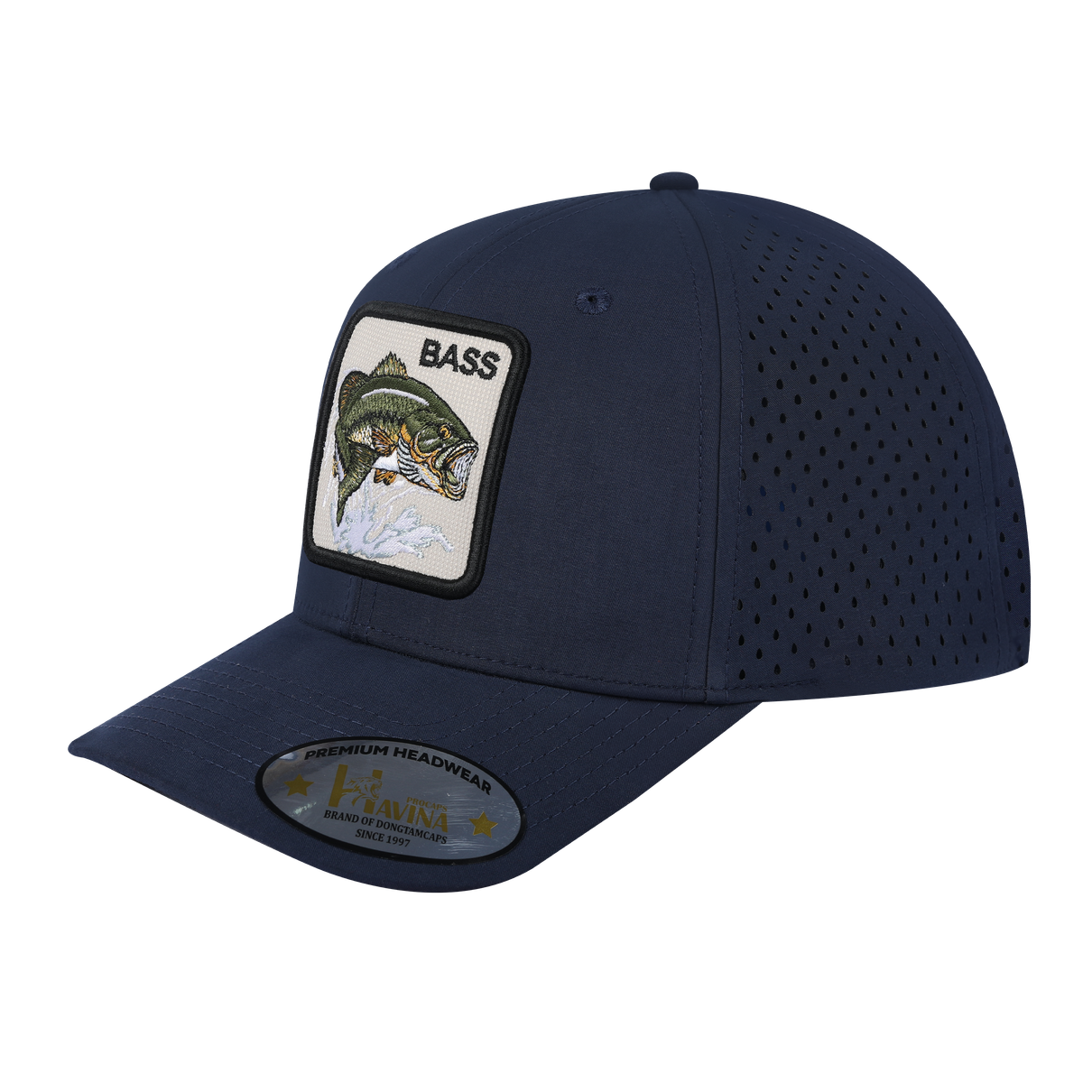 Unisex Embroidered The Bass, 6-Panel Microfiber Laser hole Trucker Hat, Navy/Navy, Adjustable Fit