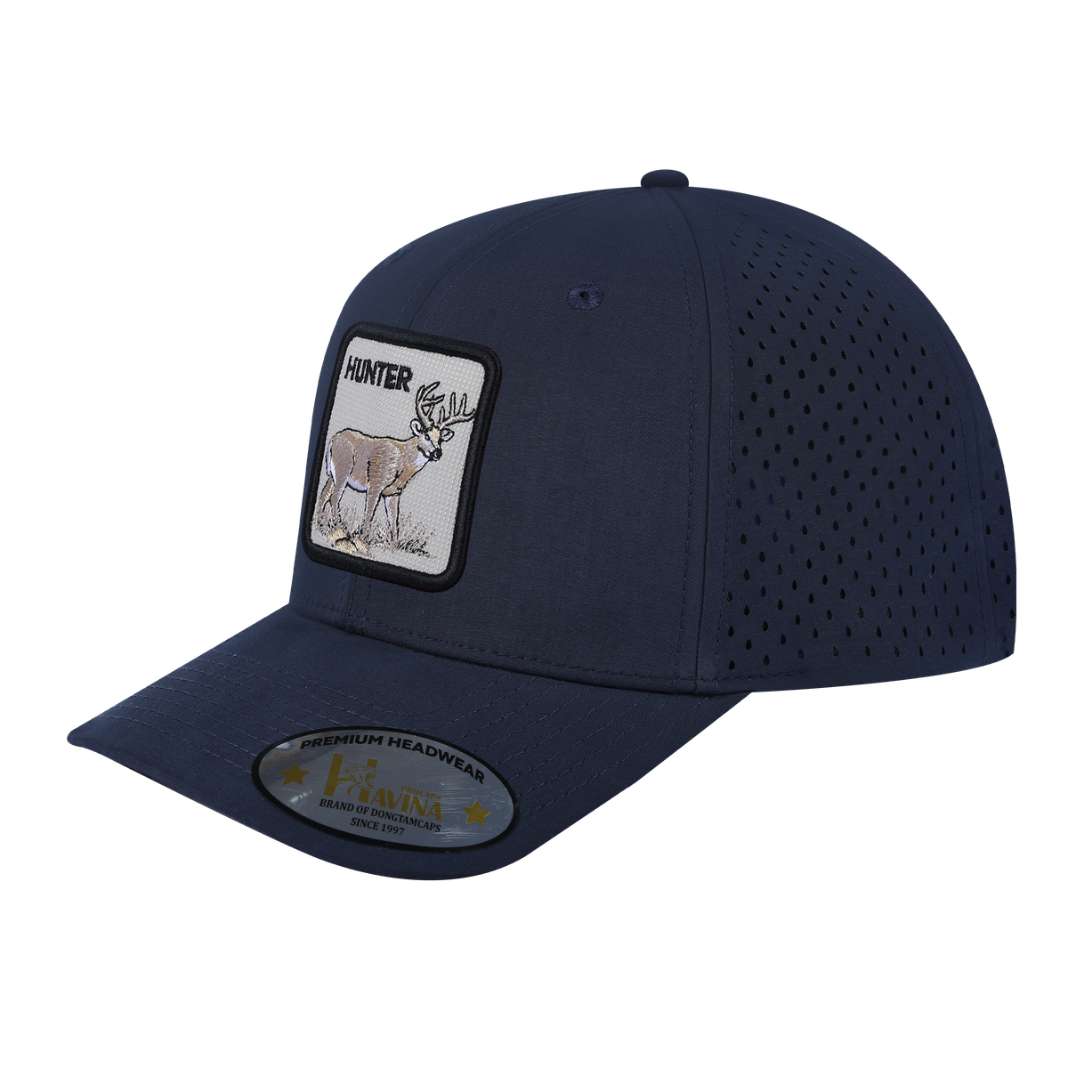 Unisex Embroidered The Hunter, 6-Panel Microfiber Laser hole Trucker Hat, Navy/Navy, Adjustable Fit