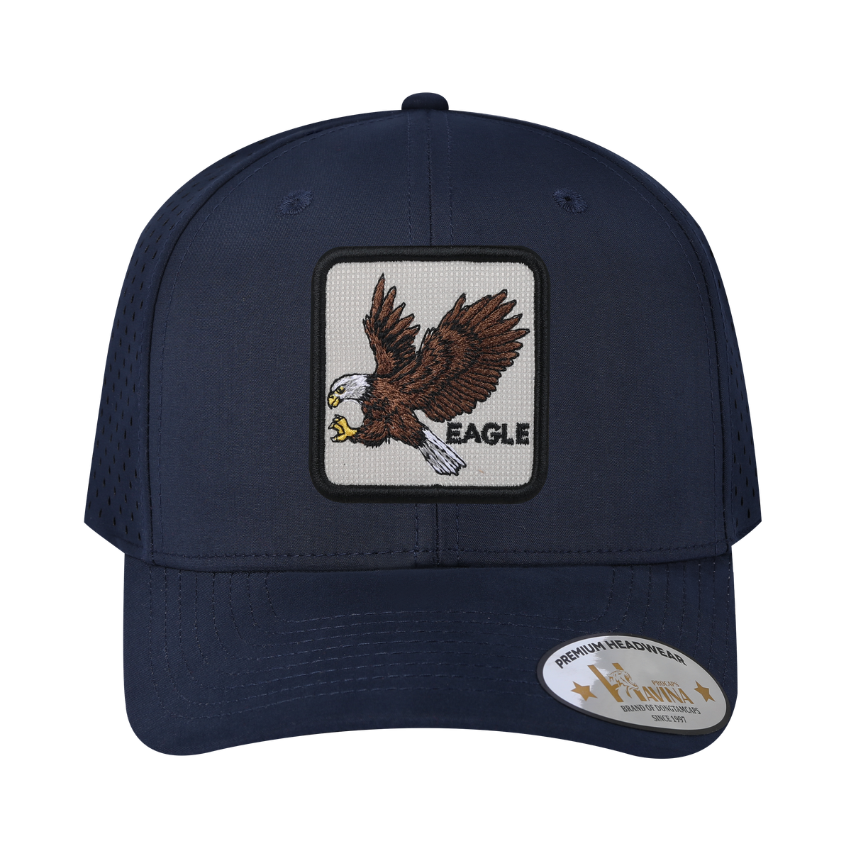 Unisex Embroidered The Eagle, 6-Panel Microfiber Laser hole Trucker Hat, Navy/Navy, Adjustable Fit
