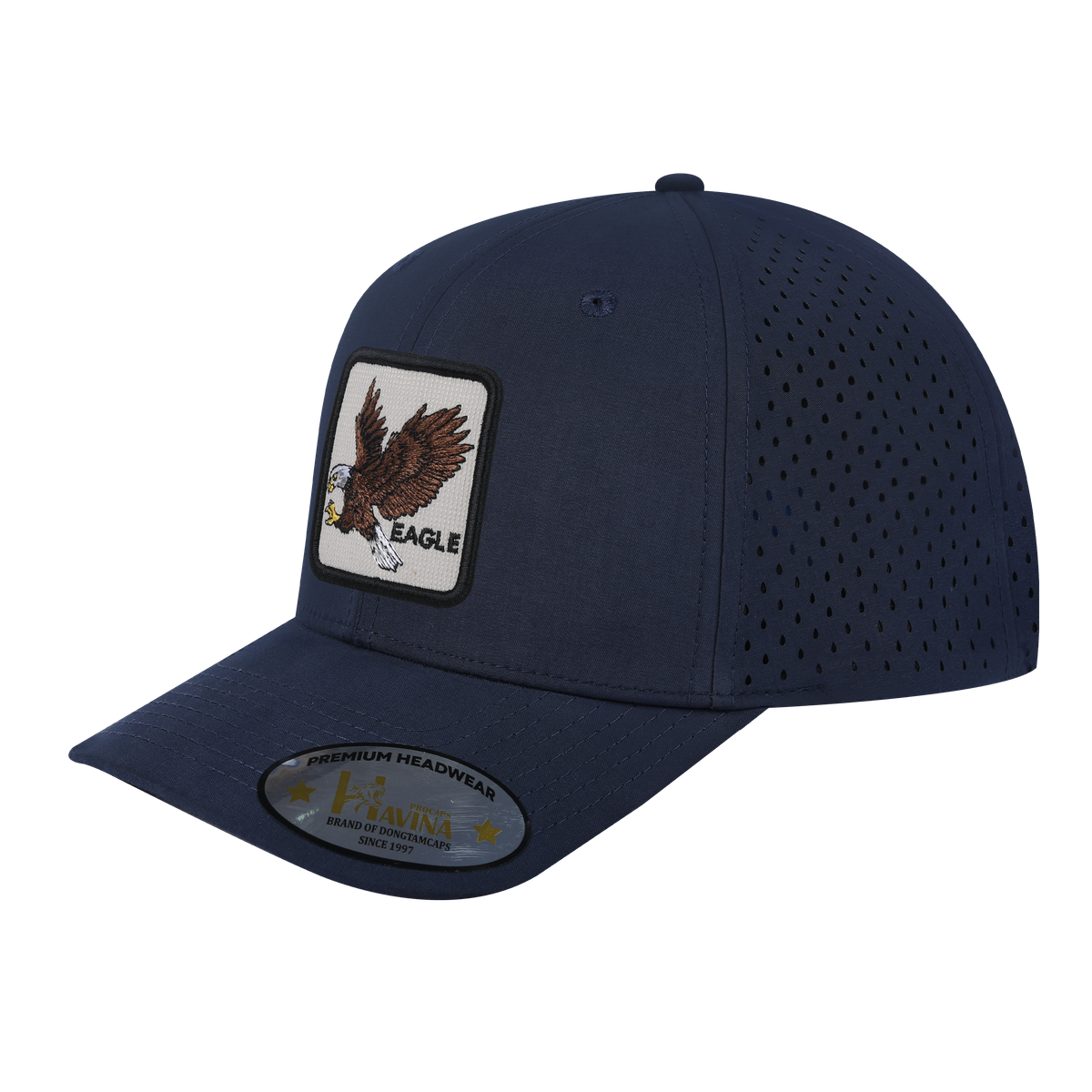 Unisex Embroidered The Eagle, 6-Panel Microfiber Laser hole Trucker Hat, Navy/Navy, Adjustable Fit