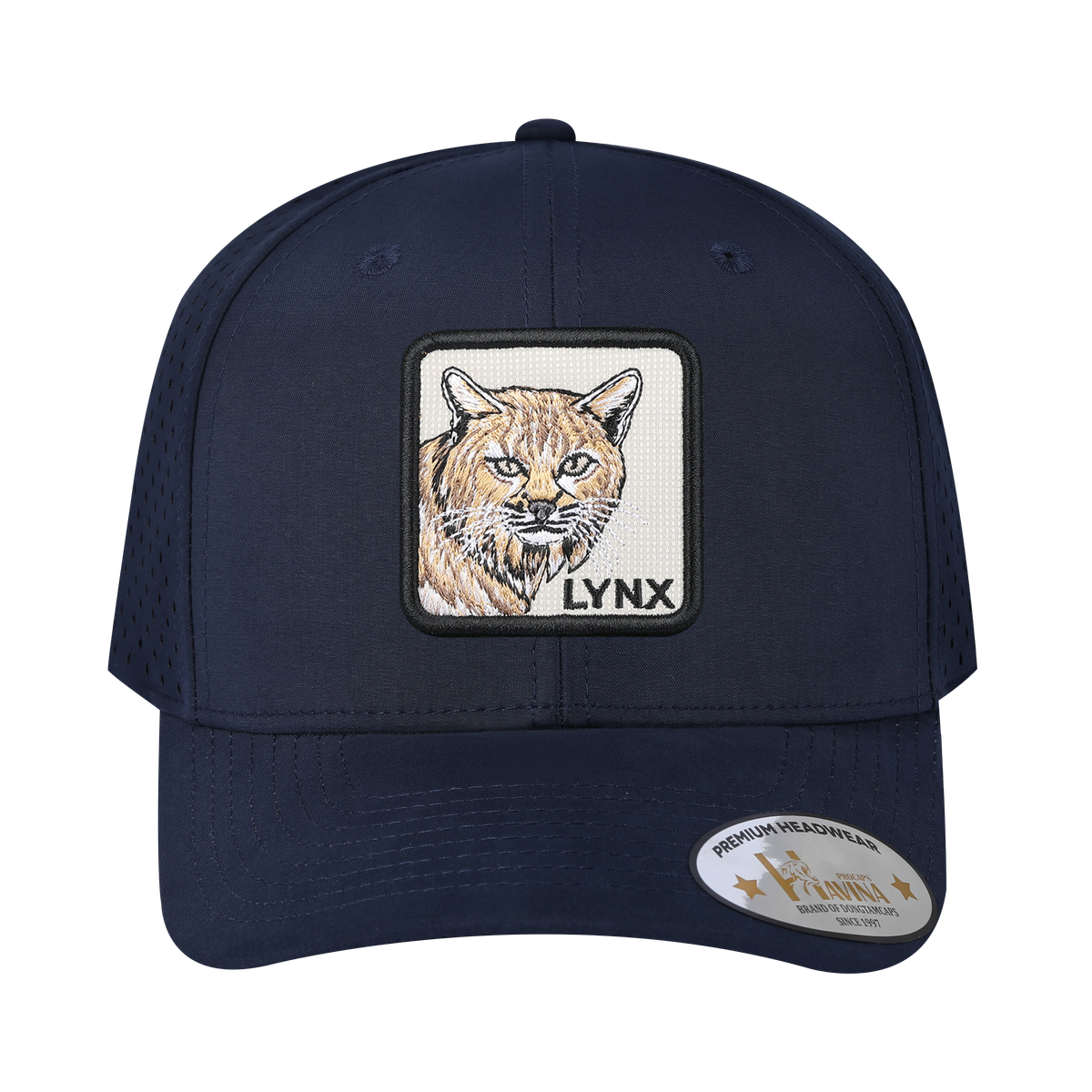 Unisex Embroidered The Lynx, 6-Panel Microfiber Laser hole Trucker Hat, Navy/Navy, Adjustable Fit