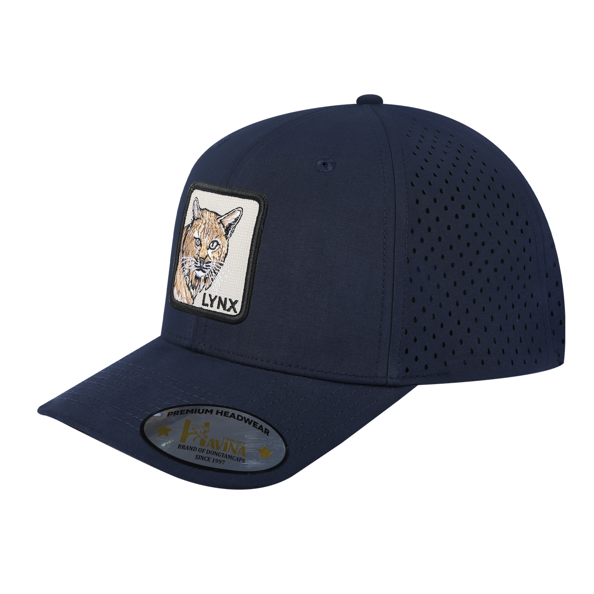 Unisex Embroidered The Lynx, 6-Panel Microfiber Laser hole Trucker Hat, Navy/Navy, Adjustable Fit