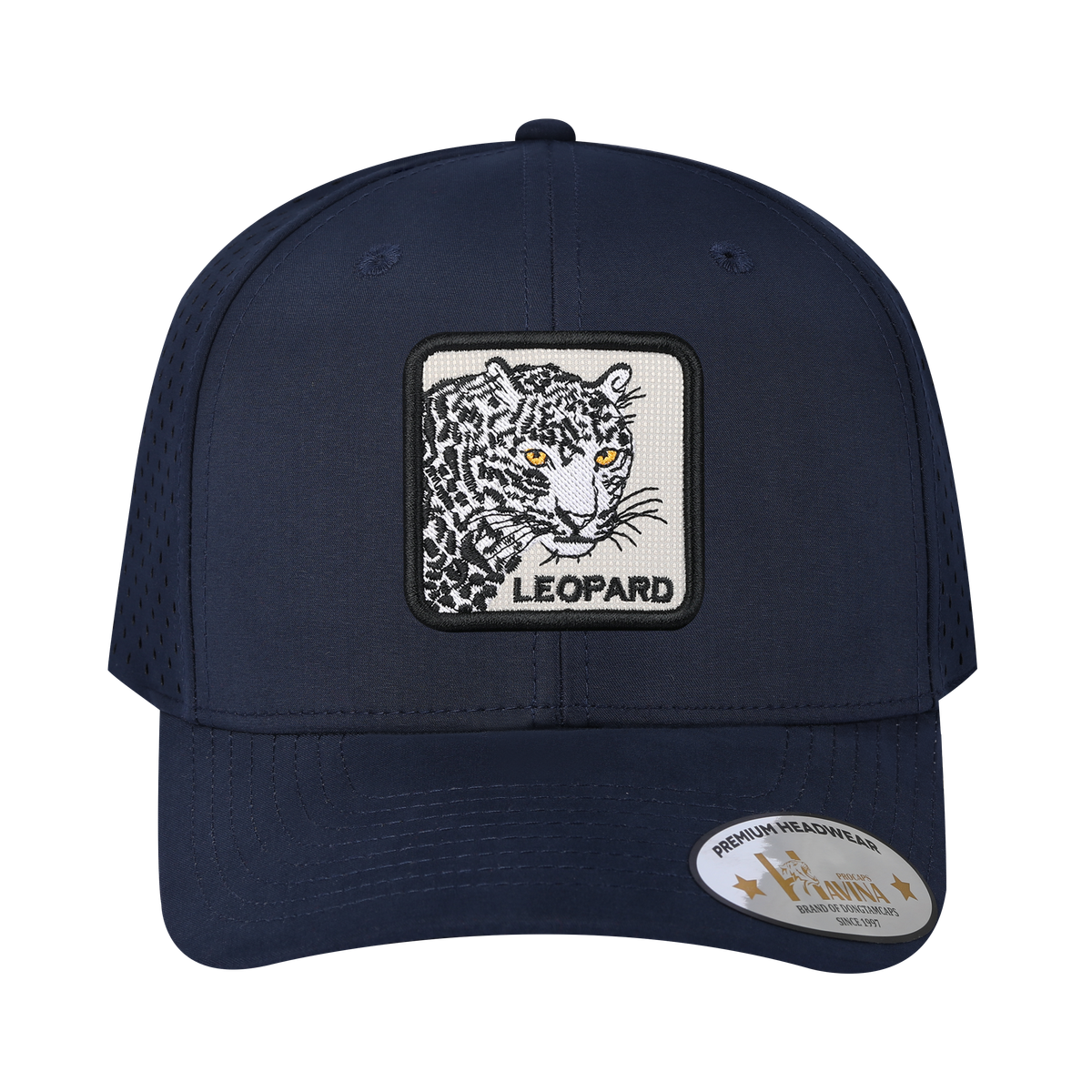 Unisex Embroidered The Leopard, 6-Panel Microfiber Laser hole Trucker Hat, Navy/Navy, Adjustable Fit