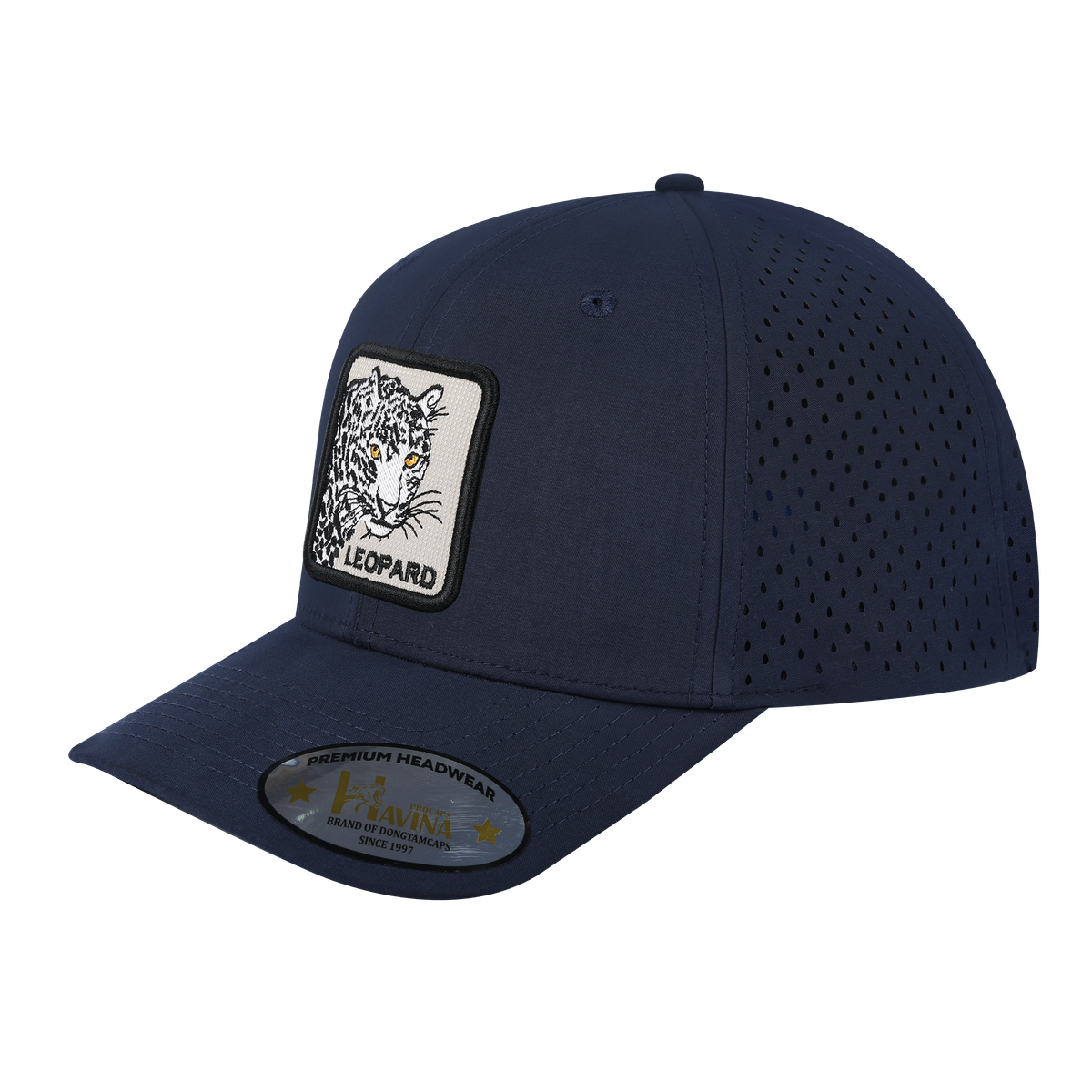 Unisex Embroidered The Leopard, 6-Panel Microfiber Laser hole Trucker Hat, Navy/Navy, Adjustable Fit