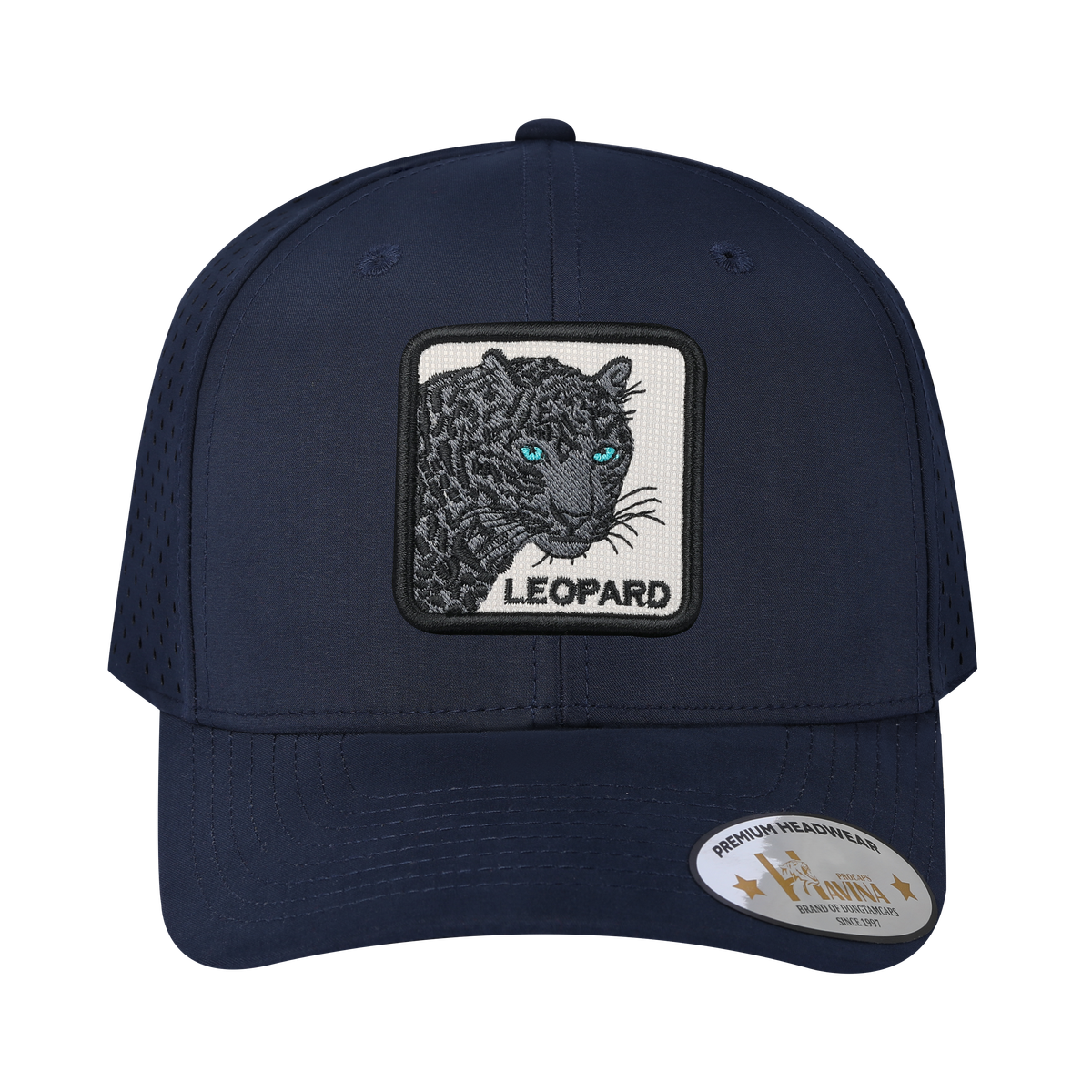 Unisex Embroidered The Leopard V2, 6-Panel Microfiber Laser hole Trucker Hat, Navy/Navy, Adjustable Fit