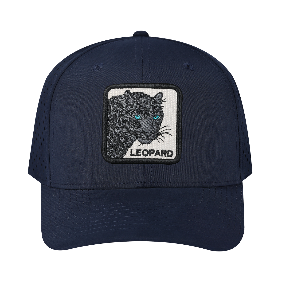 Unisex Embroidered The Leopard V2, 6-Panel Microfiber Laser hole Trucker Hat, Navy/Navy, Adjustable Fit
