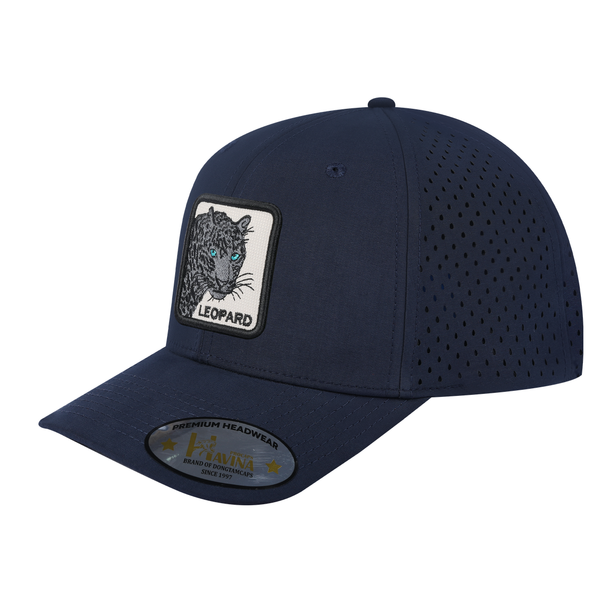 Unisex Embroidered The Leopard V2, 6-Panel Microfiber Laser hole Trucker Hat, Navy/Navy, Adjustable Fit