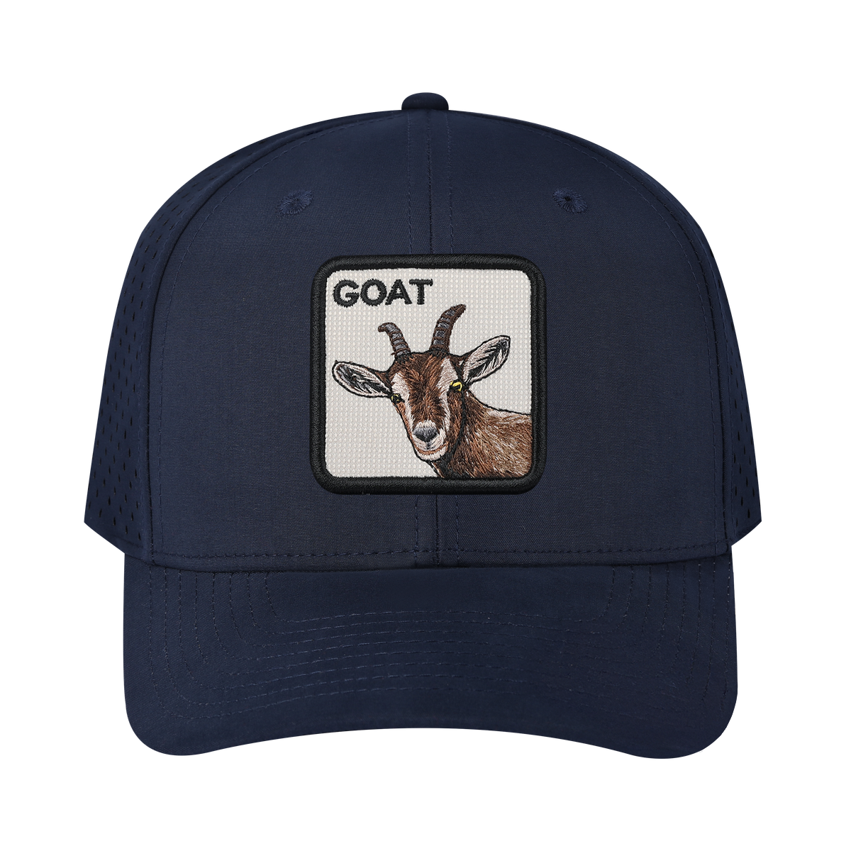 Unisex Embroidered The Goat, 6-Panel Microfiber Laser hole Trucker Hat, Navy/Navy, Adjustable Fit