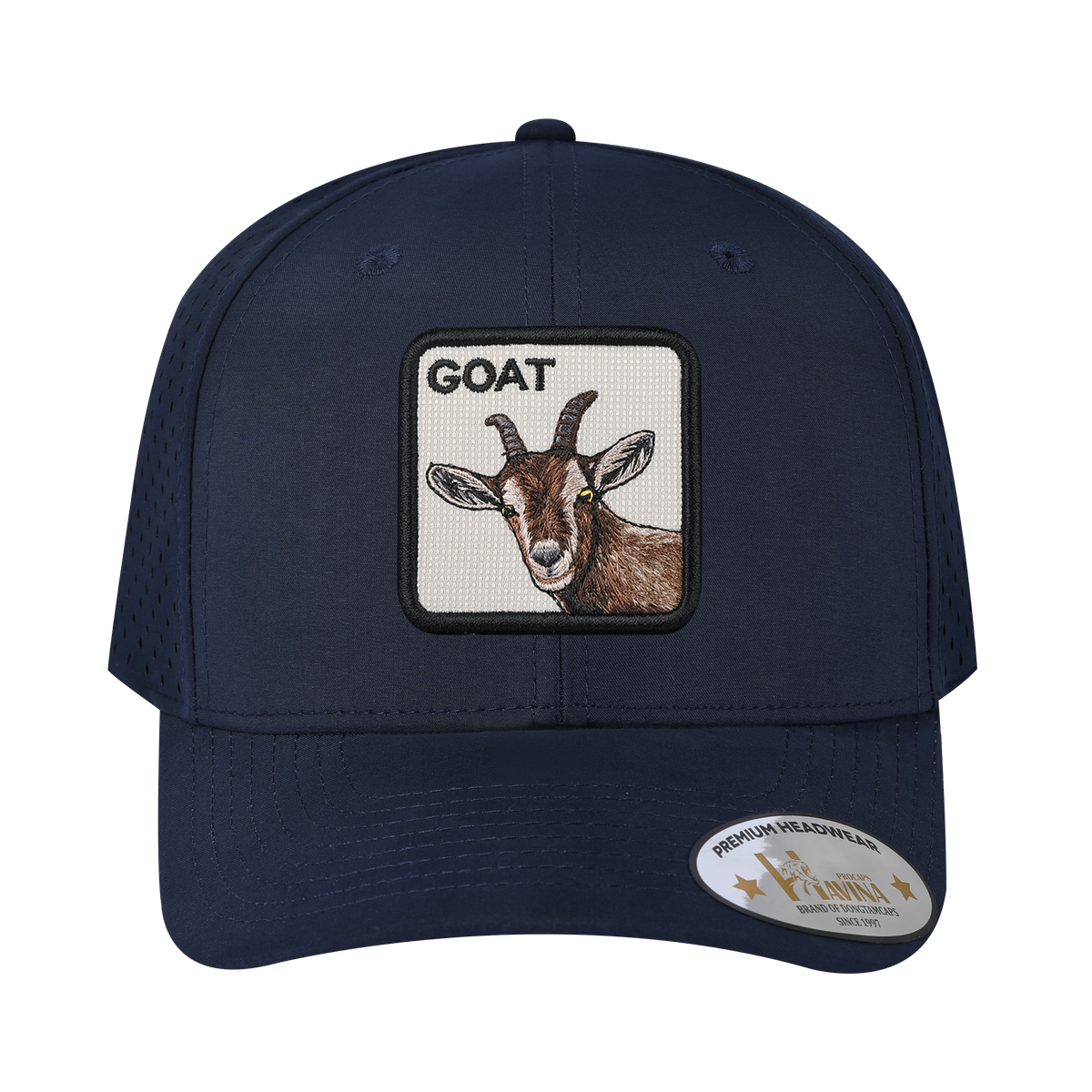 Unisex Embroidered The Goat, 6-Panel Microfiber Laser hole Trucker Hat, Navy/Navy, Adjustable Fit